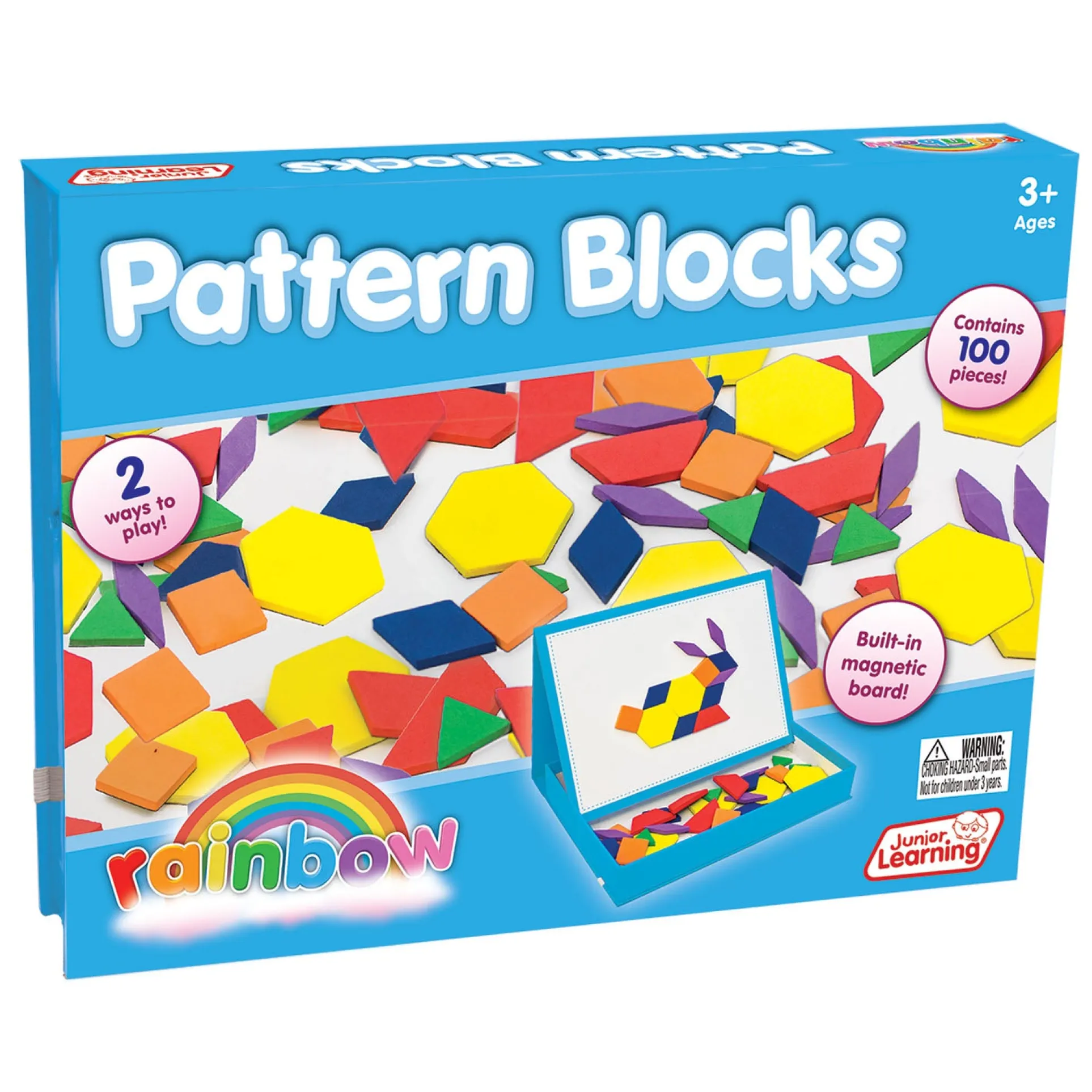 Junior Learning 100-Piece Rainbow Magnetic Pattern Blocks - Assorted Colors