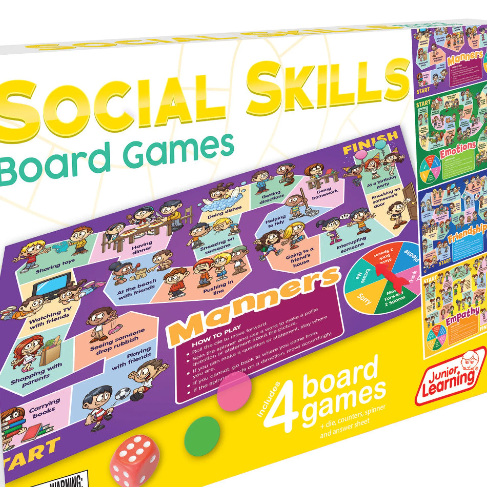 Junior Learning Social Skills 4-in-1 Board Game Set