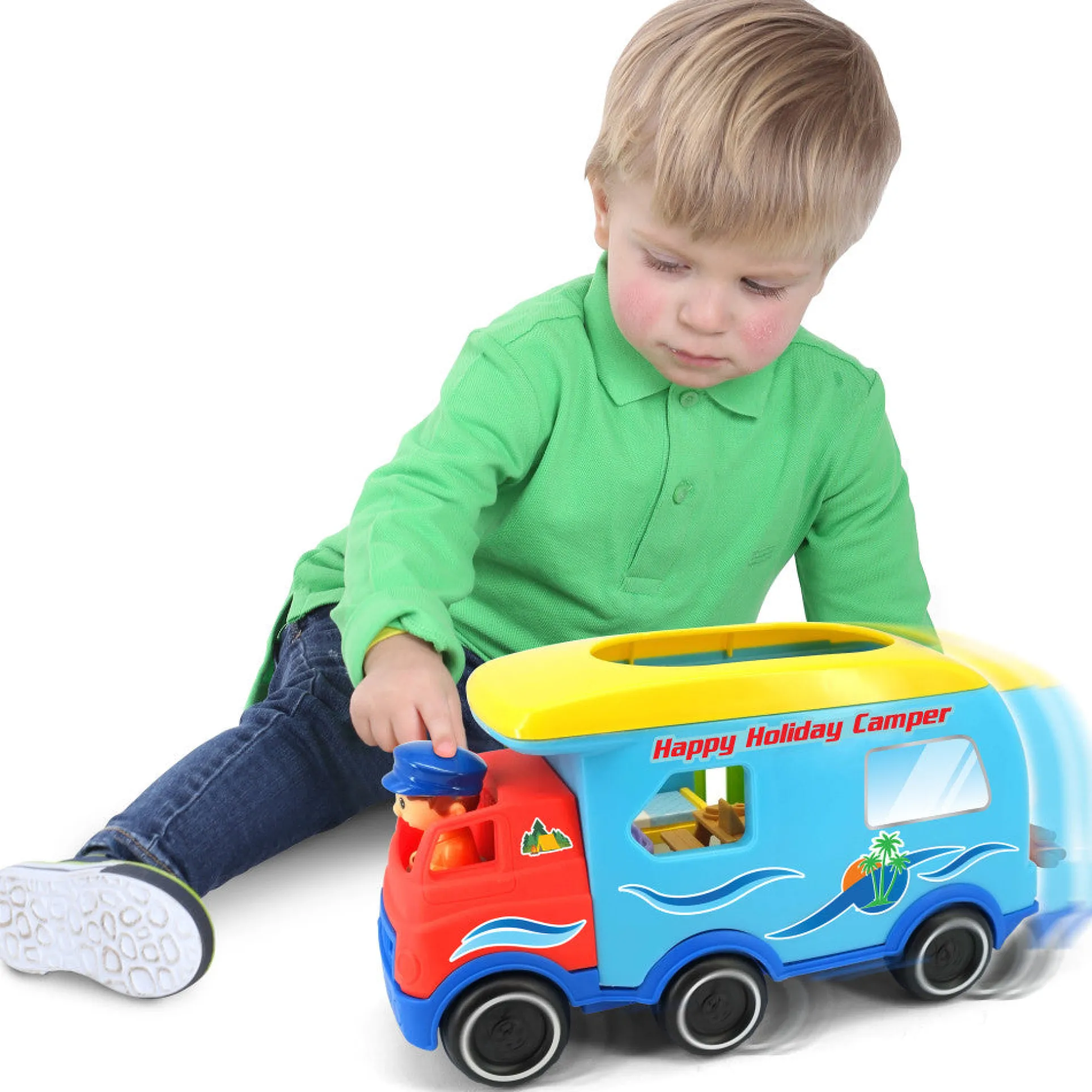 Kiddieland Light & Sound Motorized Happy Camper Toy Vehicle