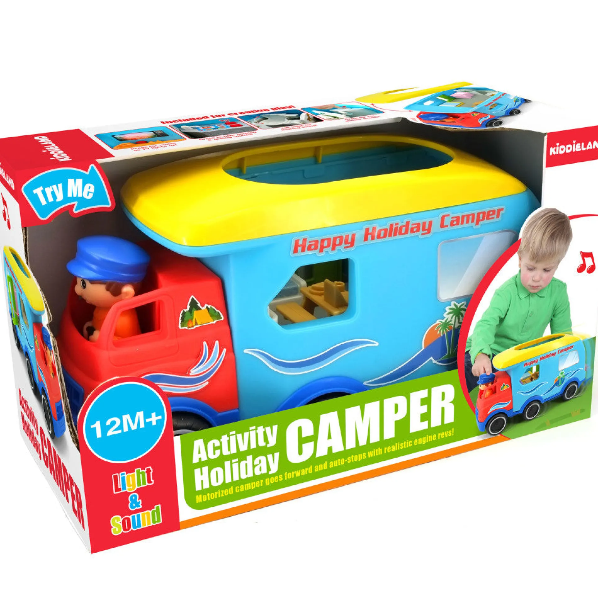 Kiddieland Light & Sound Motorized Happy Camper Toy Vehicle