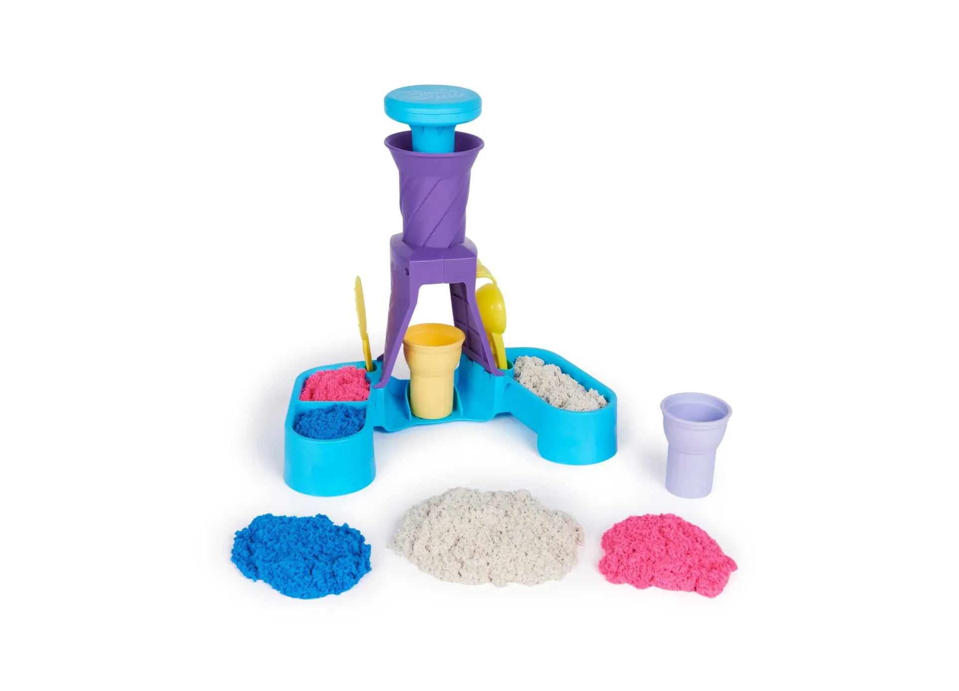 Kinetic Sand Soft Serve Station - Ice Cream Play Set with Blue, Pink, and White Sand