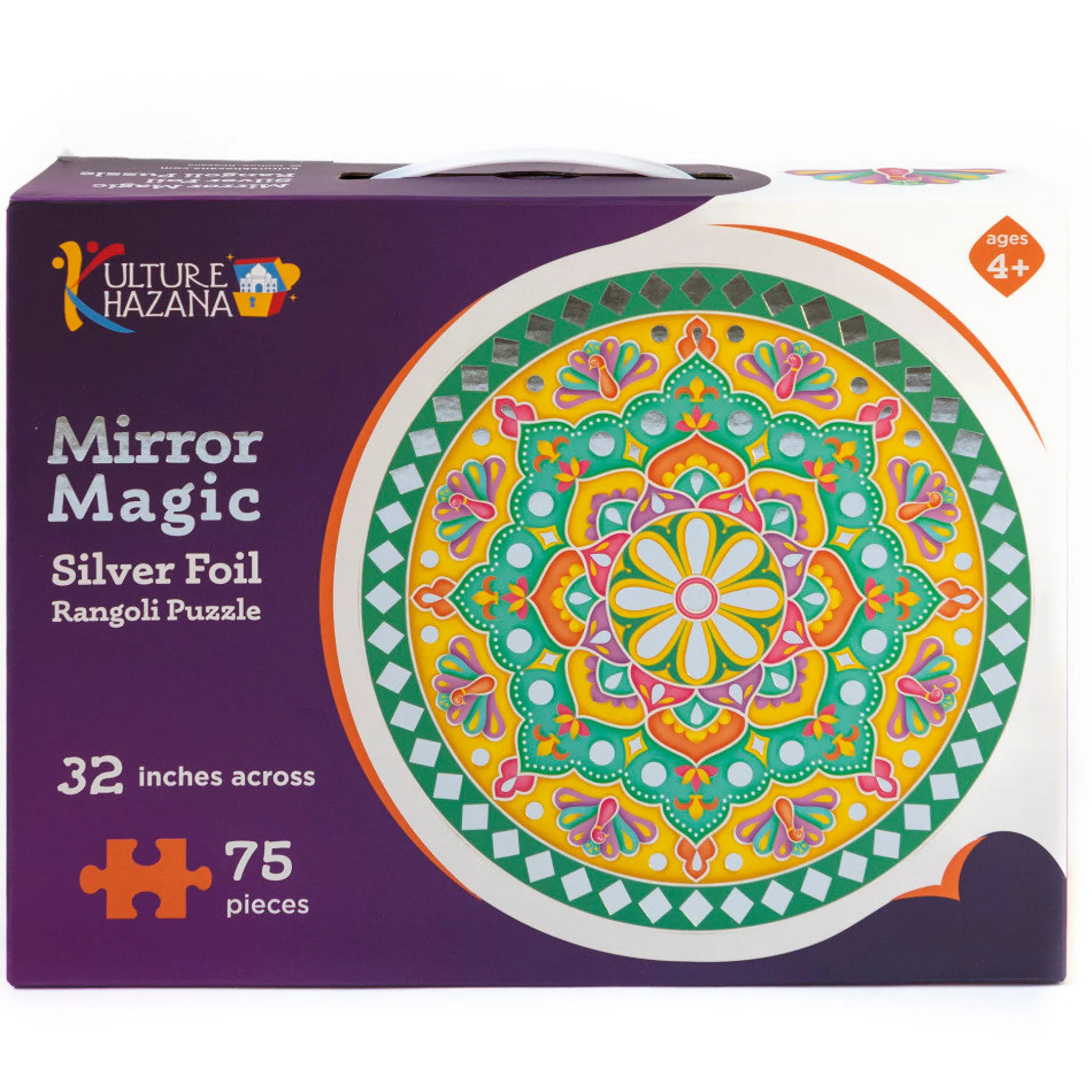Kulture Khazana Mirror Magic Silver Foil Rangoli Floor Puzzle - 75pc