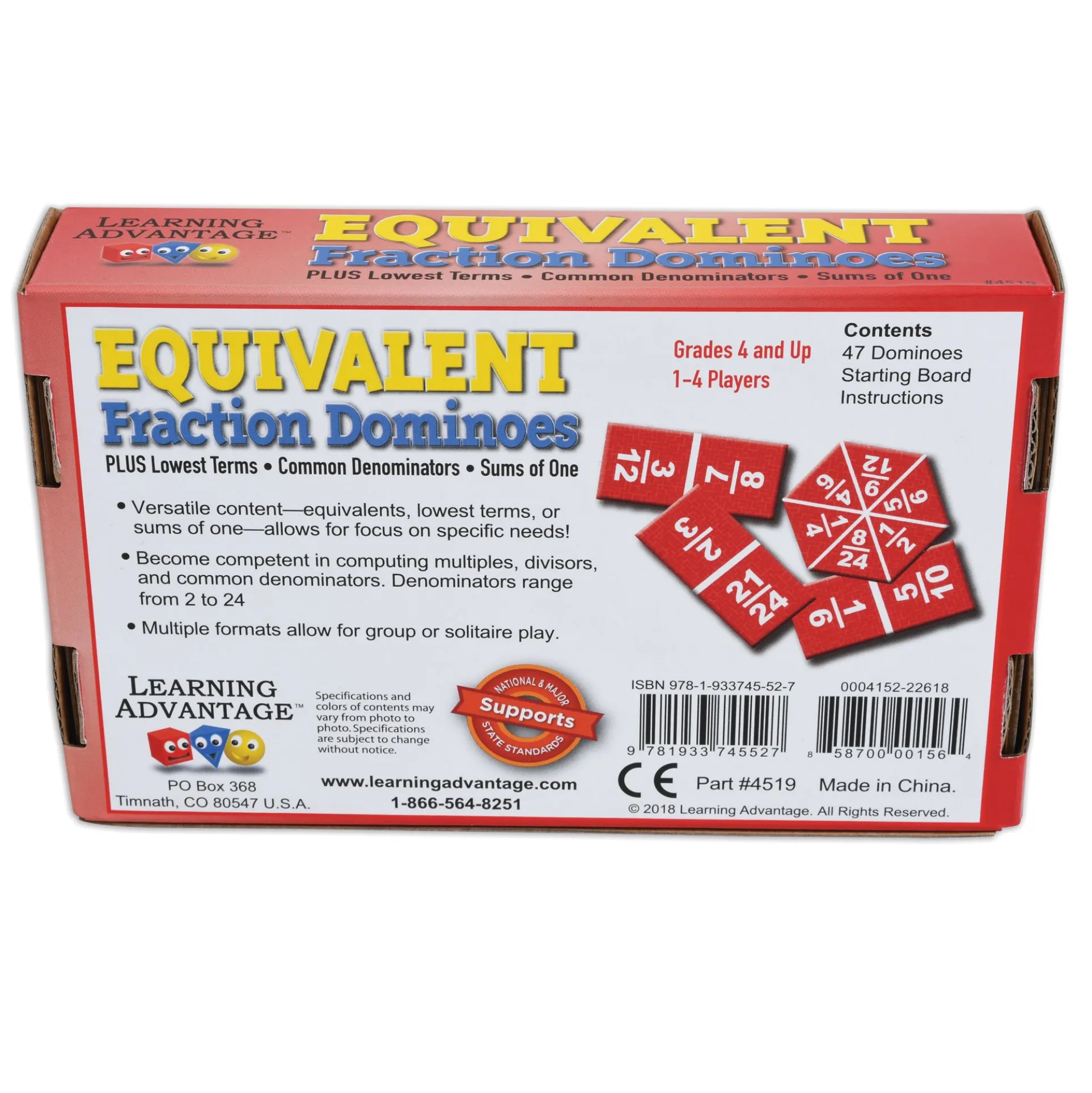 Learning Advantage Equivalent Fraction Dominoes - Math Learning Game - Pack of 2