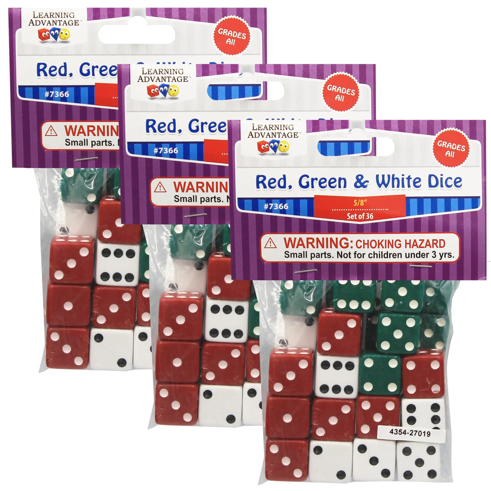 Learning Advantage Colorful Dot Dice Set - Red/Green/White - 108 Dice