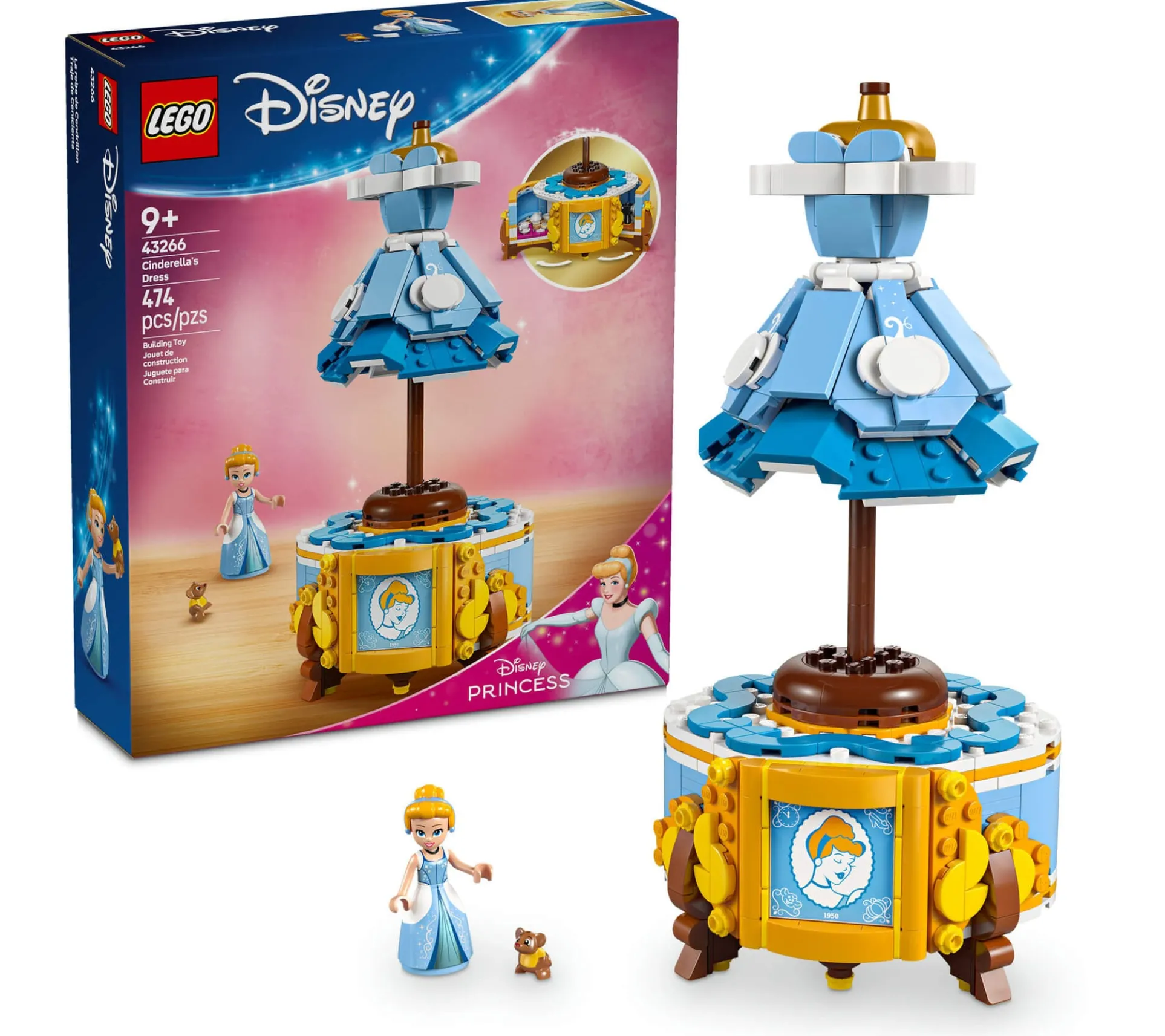 LEGO | Disney Princess Cinderella’s 474-Piece Dress Building Kit - with Gus