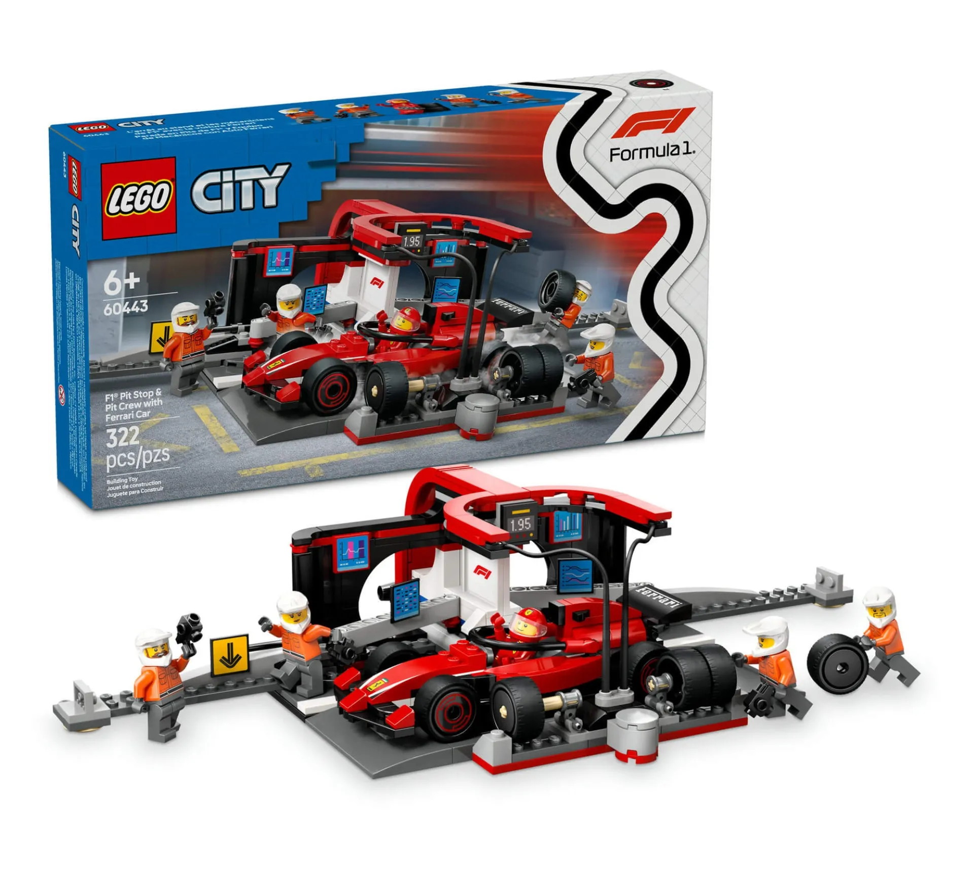 LEGO City F1 Pit Stop & Crew with Ferrari Racing Car Toy - 322 Pieces
