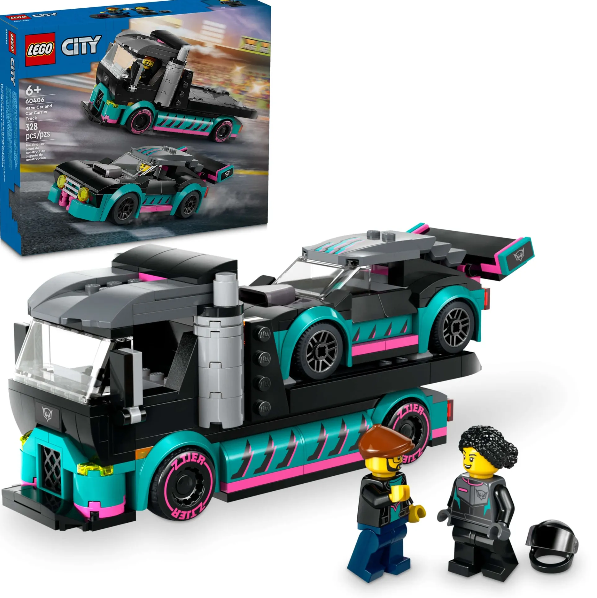 LEGO City 328-Piece Race Car and Car Carrier Truck Building Set 60406