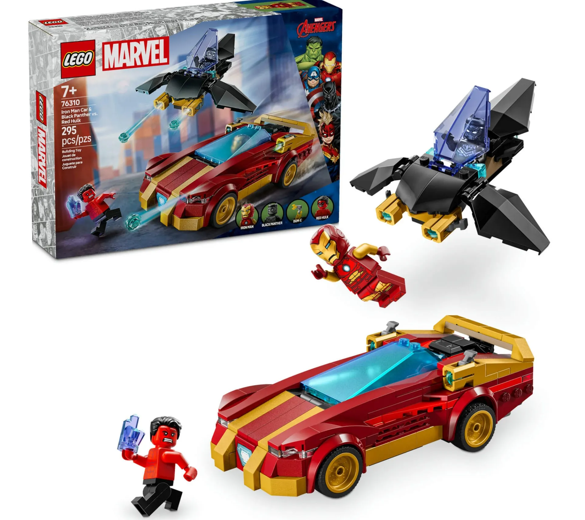LEGO Marvel Super Heroes Iron Man Car & Black Panther vs. Red Hulk Playset 295 Pieces