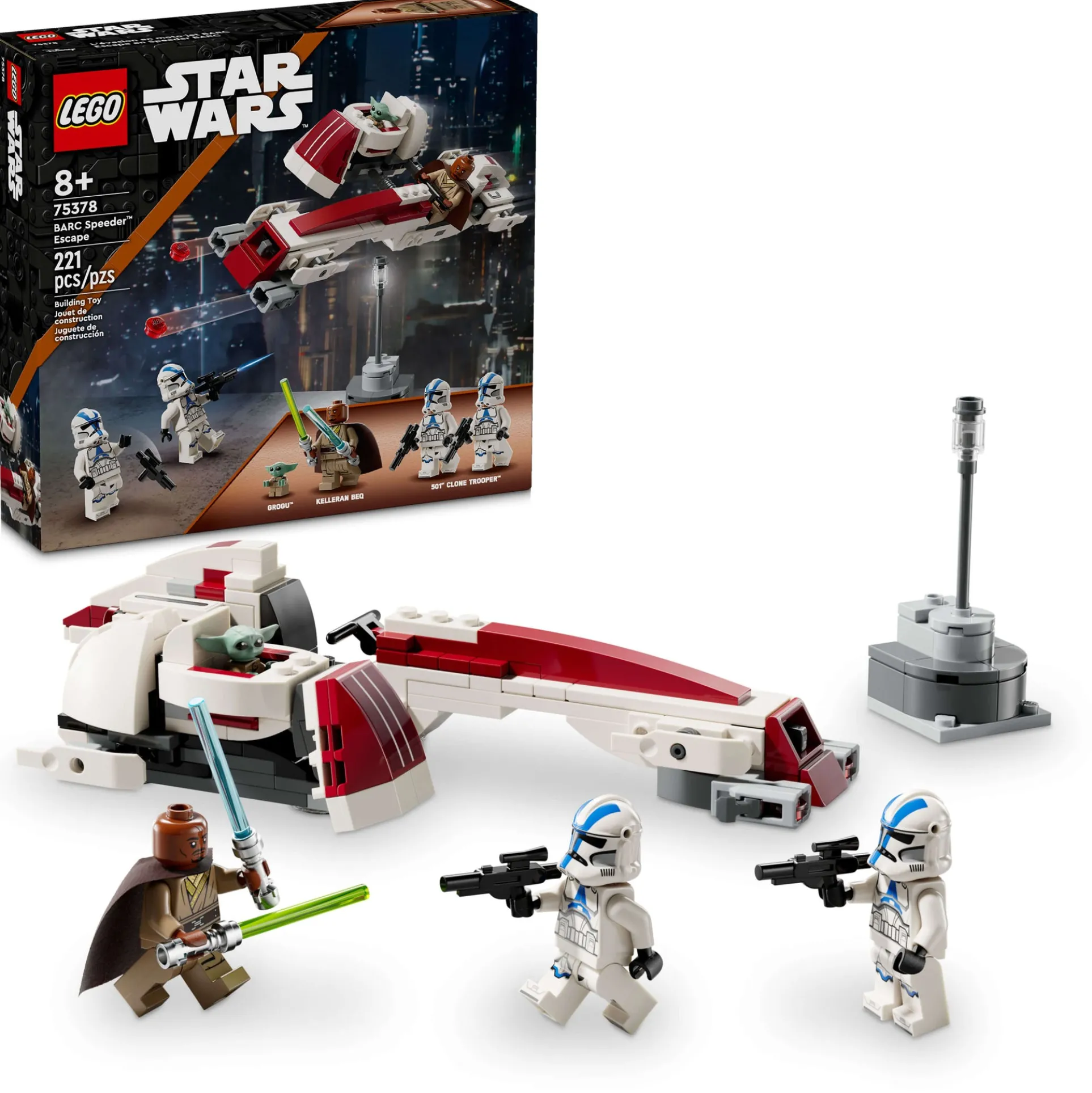 LEGO Star Wars 221-Piece BARC Speeder Escape Set - Featuring Grogu and Clone Troopers