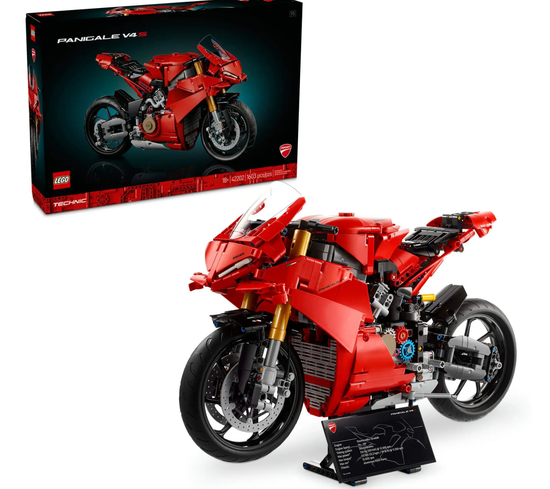 LEGO Technic Ducati Panigale V4 S Motorcycle Model 1,603 Pieces - Iconic Red