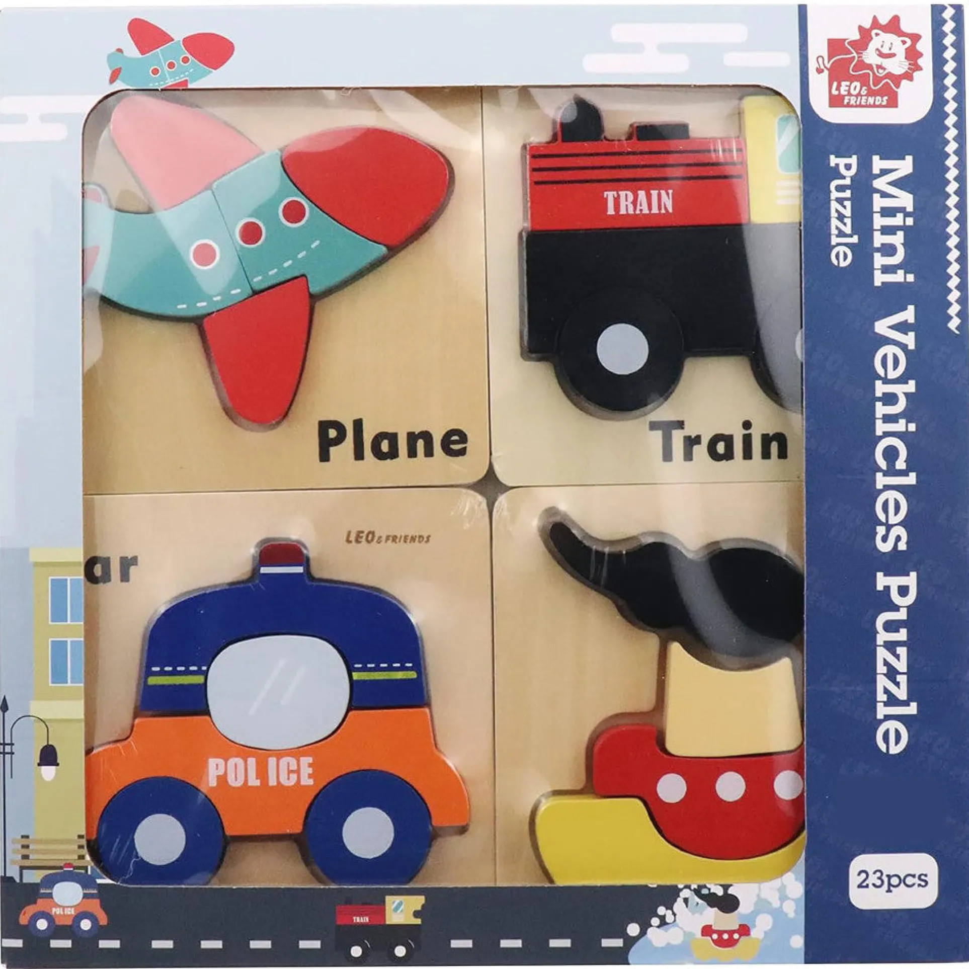 LEO & FRIENDS Transportation-Themed Wooden Puzzle Set – 23 pc