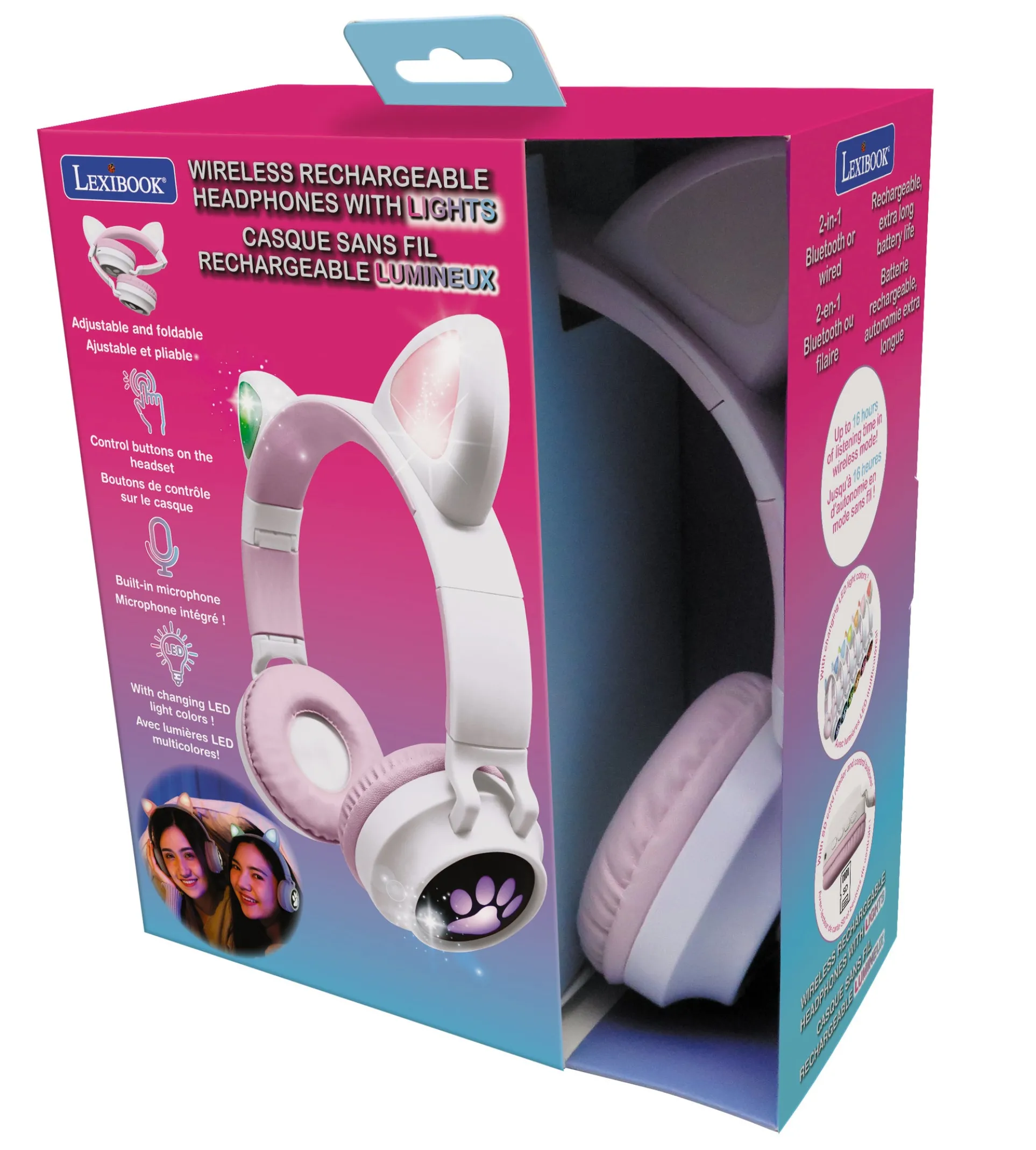 Lexibook Bluetooth Cat Ear Headphones with LED Lights - Pink