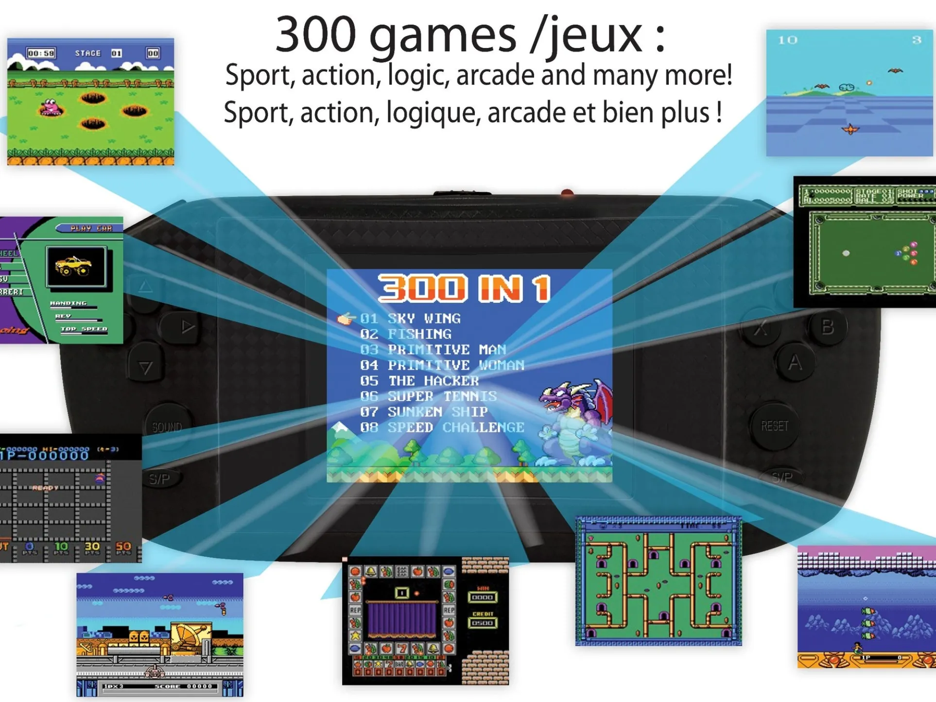 Lexibook Compact Handheld Power Arcade Console, 300 Games, Black