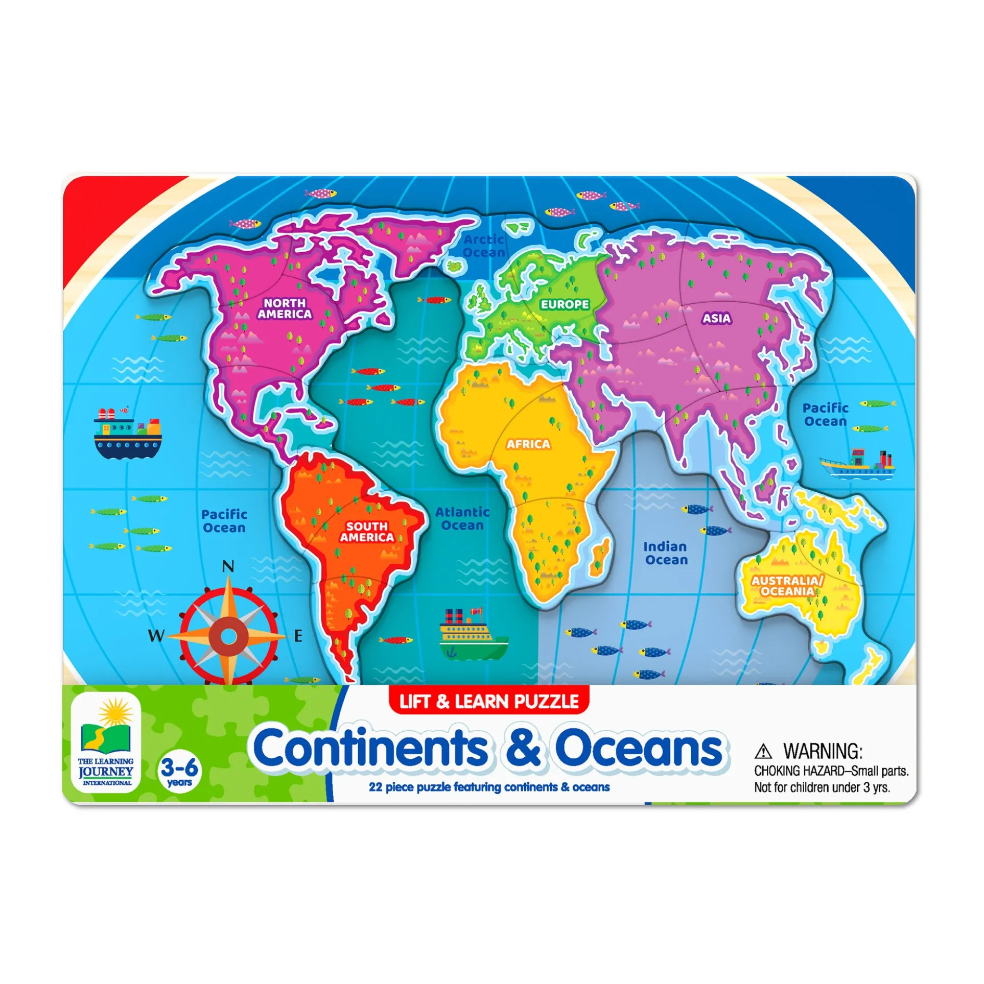 Lift & Learn Puzzle - Global Explorer - Continents & Oceans - 22 Pieces