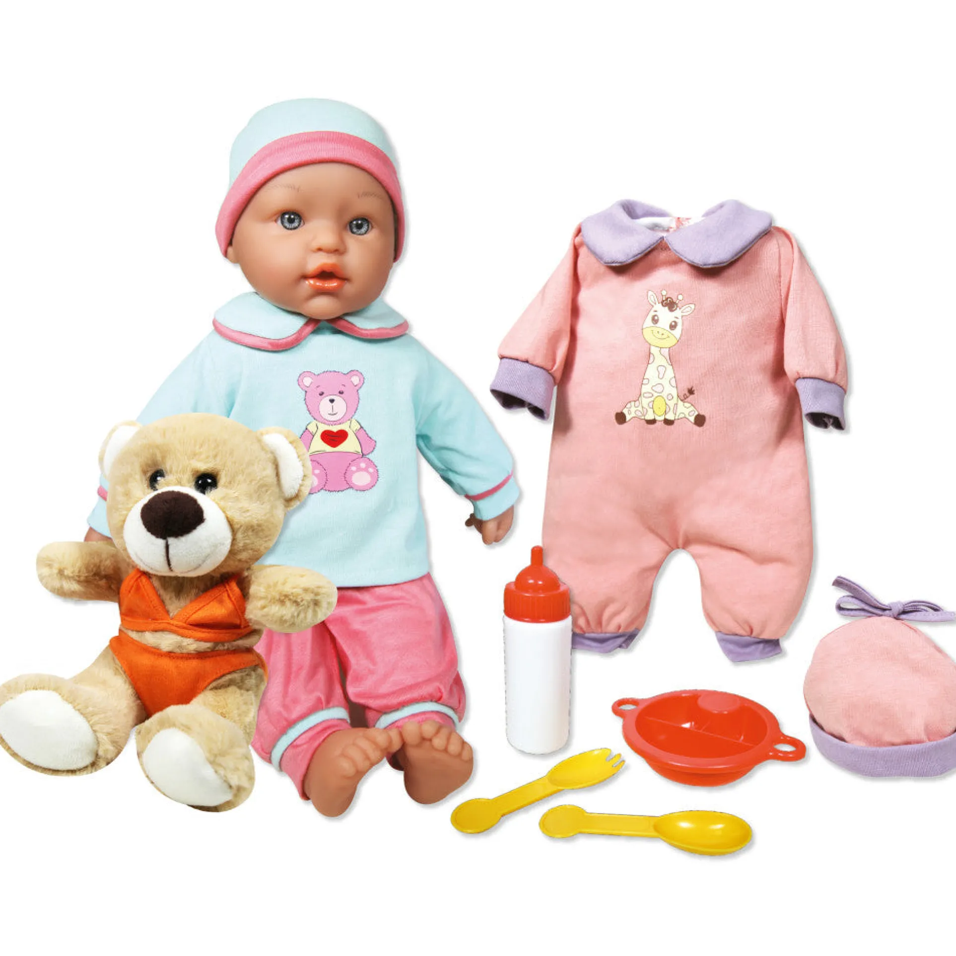 Lissi 15 inch Baby Doll Billie with Little Bear - Blue & Pink, Ideal for Kids Age 2+