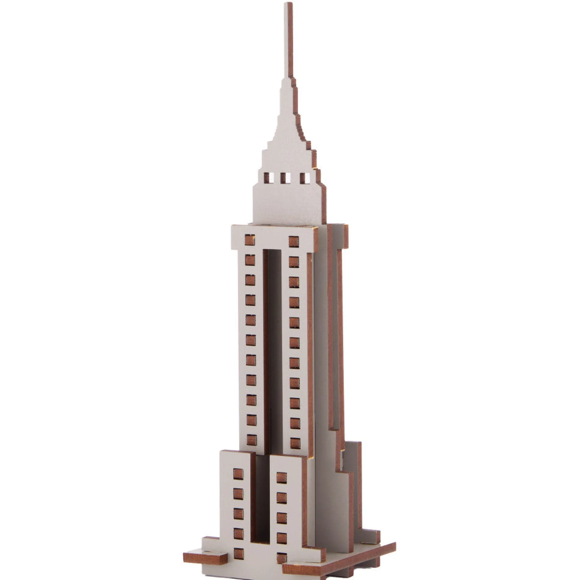 Little & Wood Empire State Building: 3D Wooden Puzzle Kit - Medium, Grey