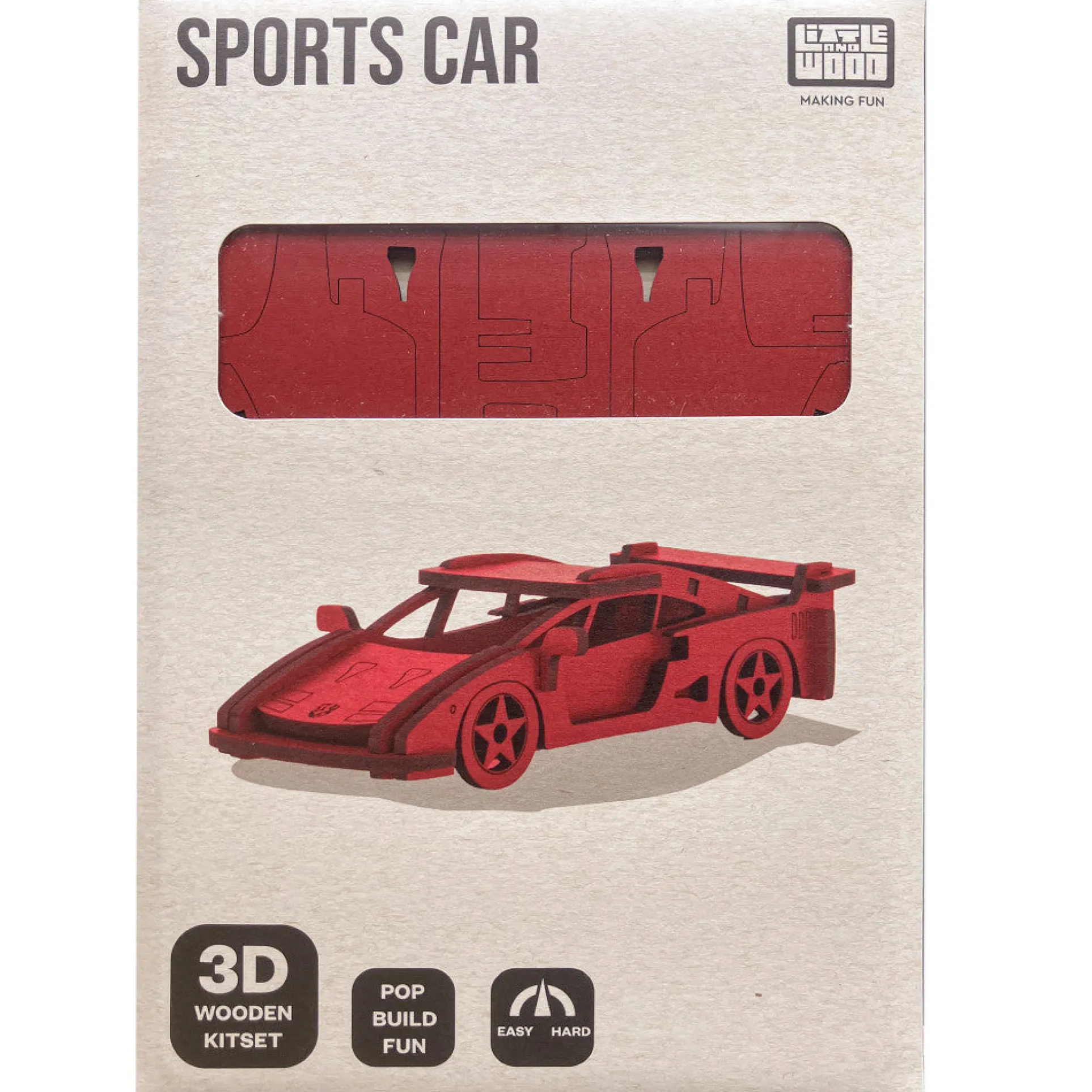 Little & Wood: Medium Red Sports Car 3D Wooden Puzzle Kit