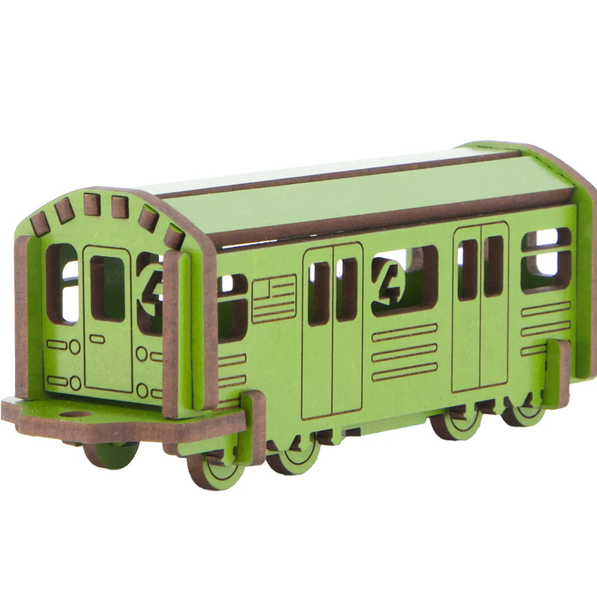Little & Wood: NYC Subway 4 Train - 3D Wooden Puzzle Kit, Medium - Green