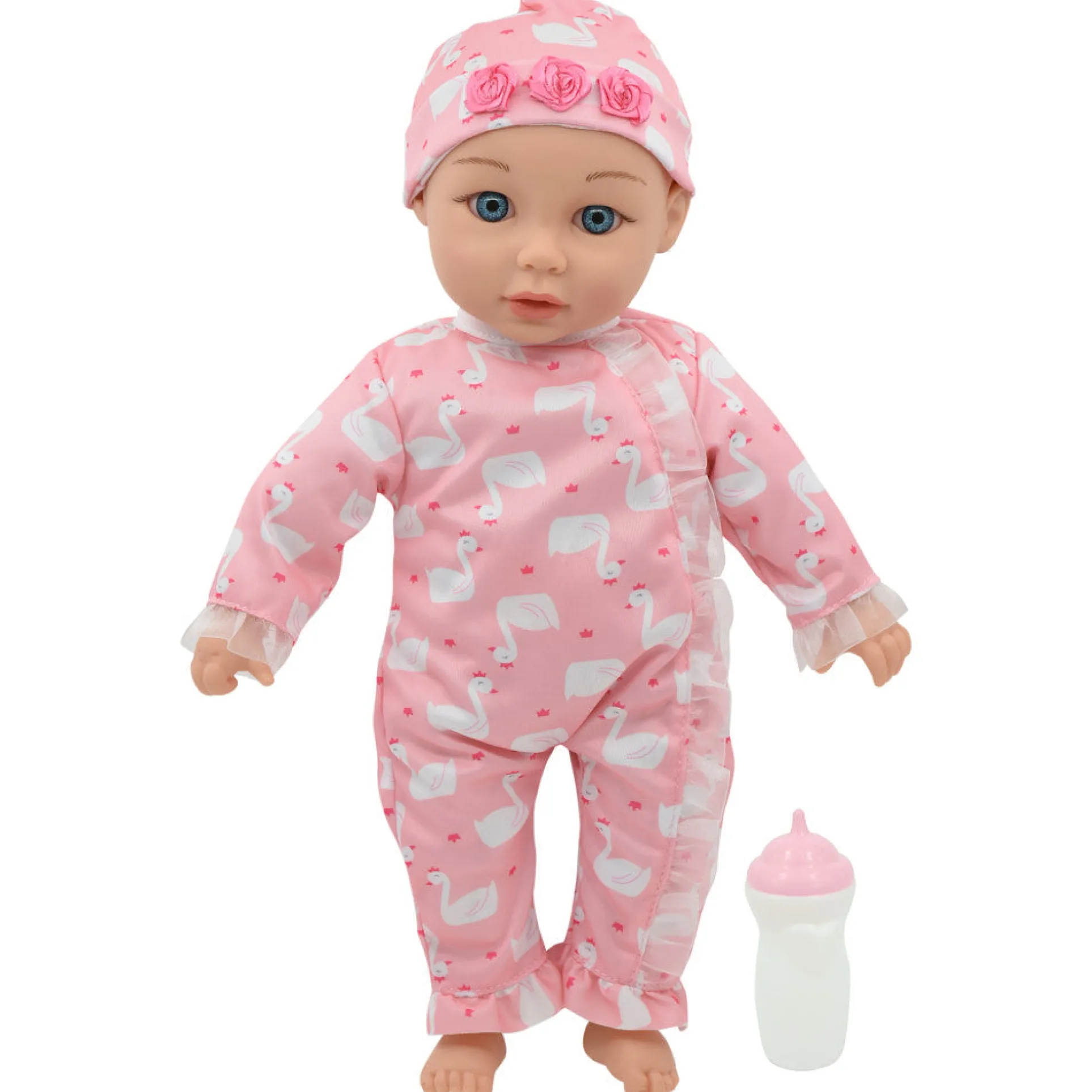 Little Darlings 14-inch Kiss N Tickles Baby Doll - Pink Swan Onesie