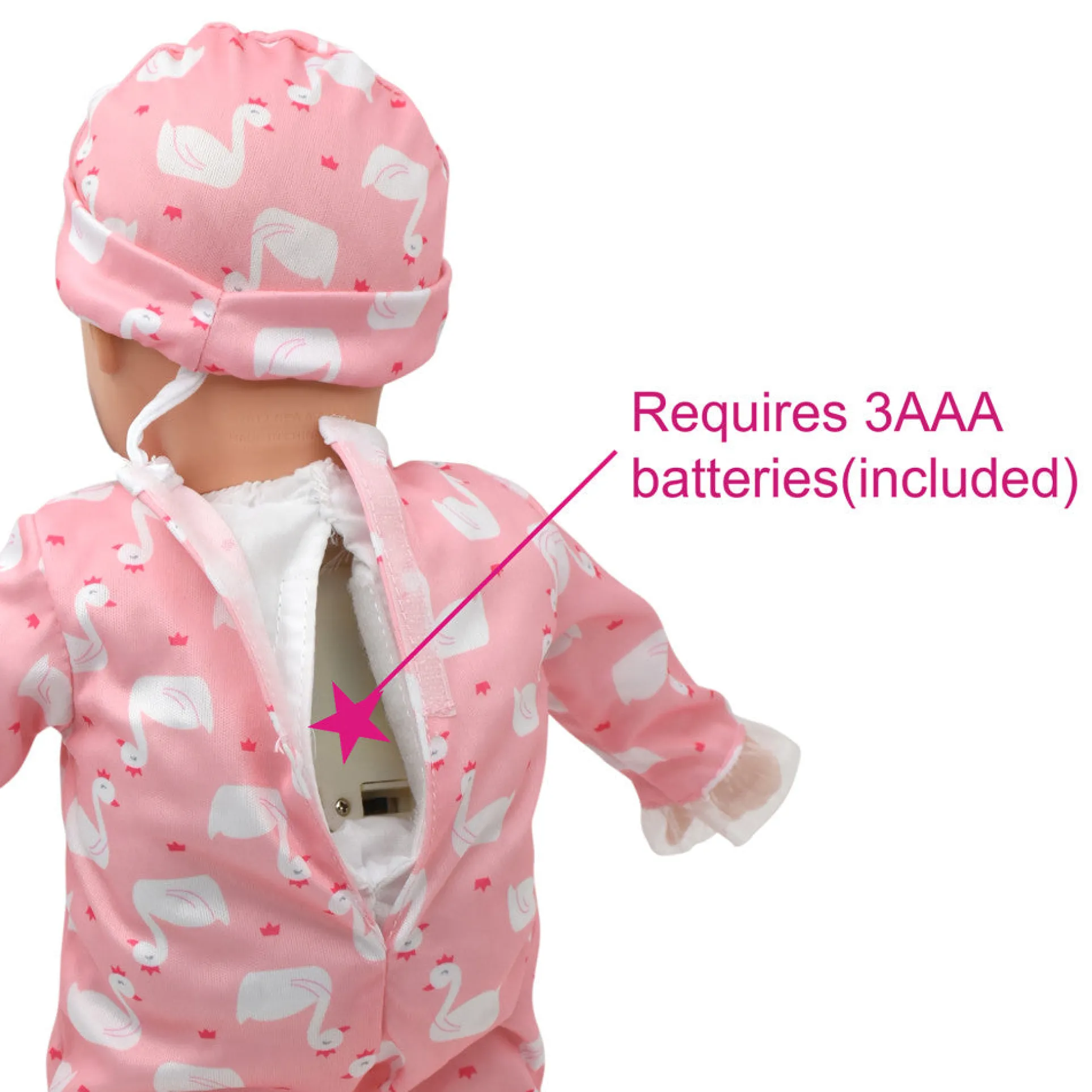 Little Darlings 14-inch Kiss N Tickles Baby Doll - Pink Swan Onesie