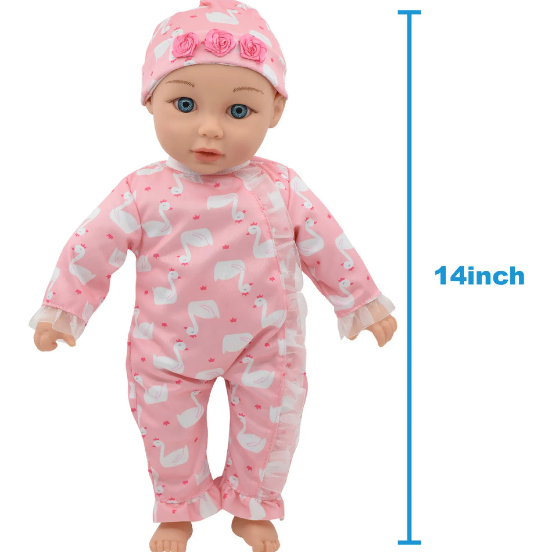 Little Darlings 14-inch Kiss N Tickles Baby Doll - Pink Swan Onesie
