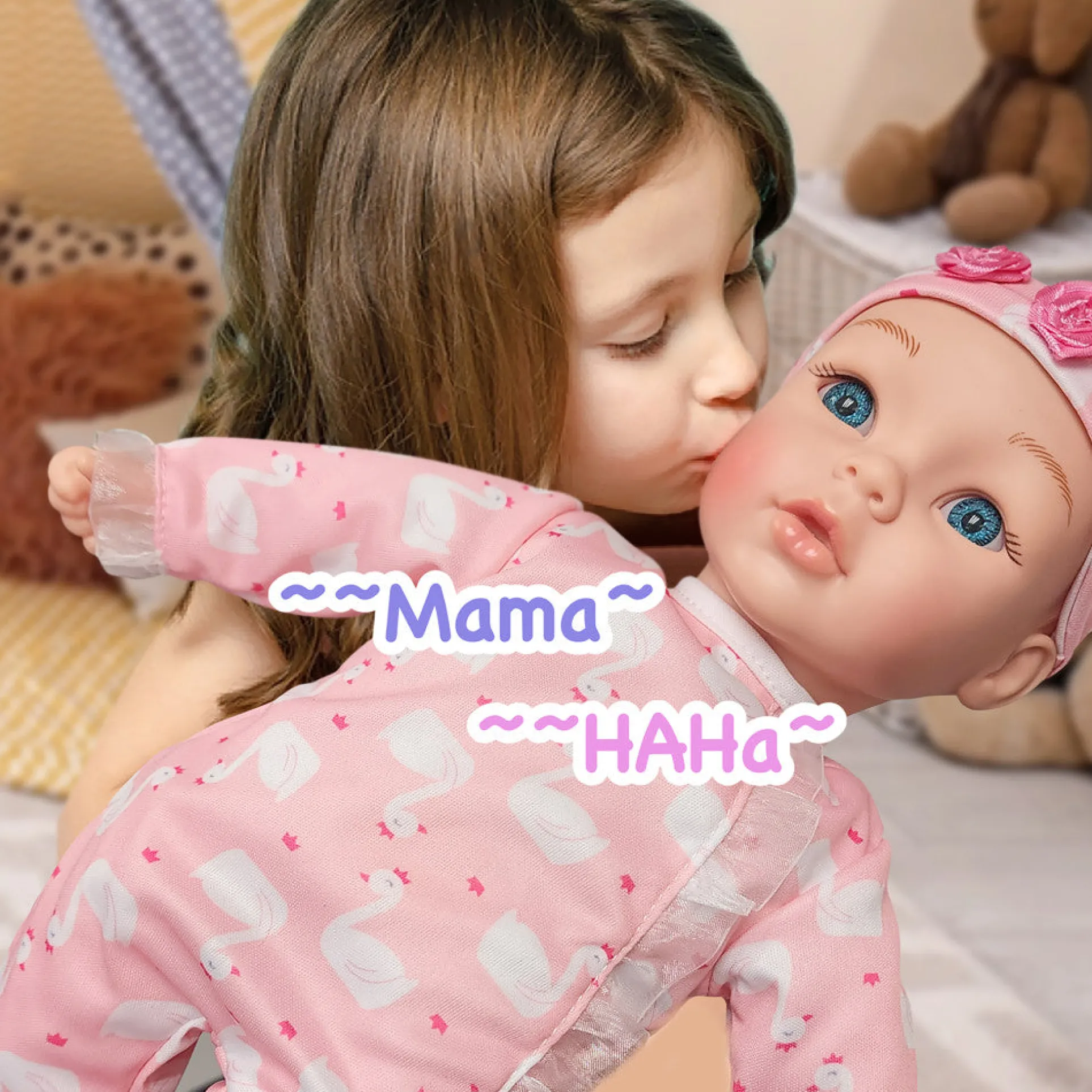 Little Darlings 14-inch Kiss N Tickles Baby Doll - Pink Swan Onesie