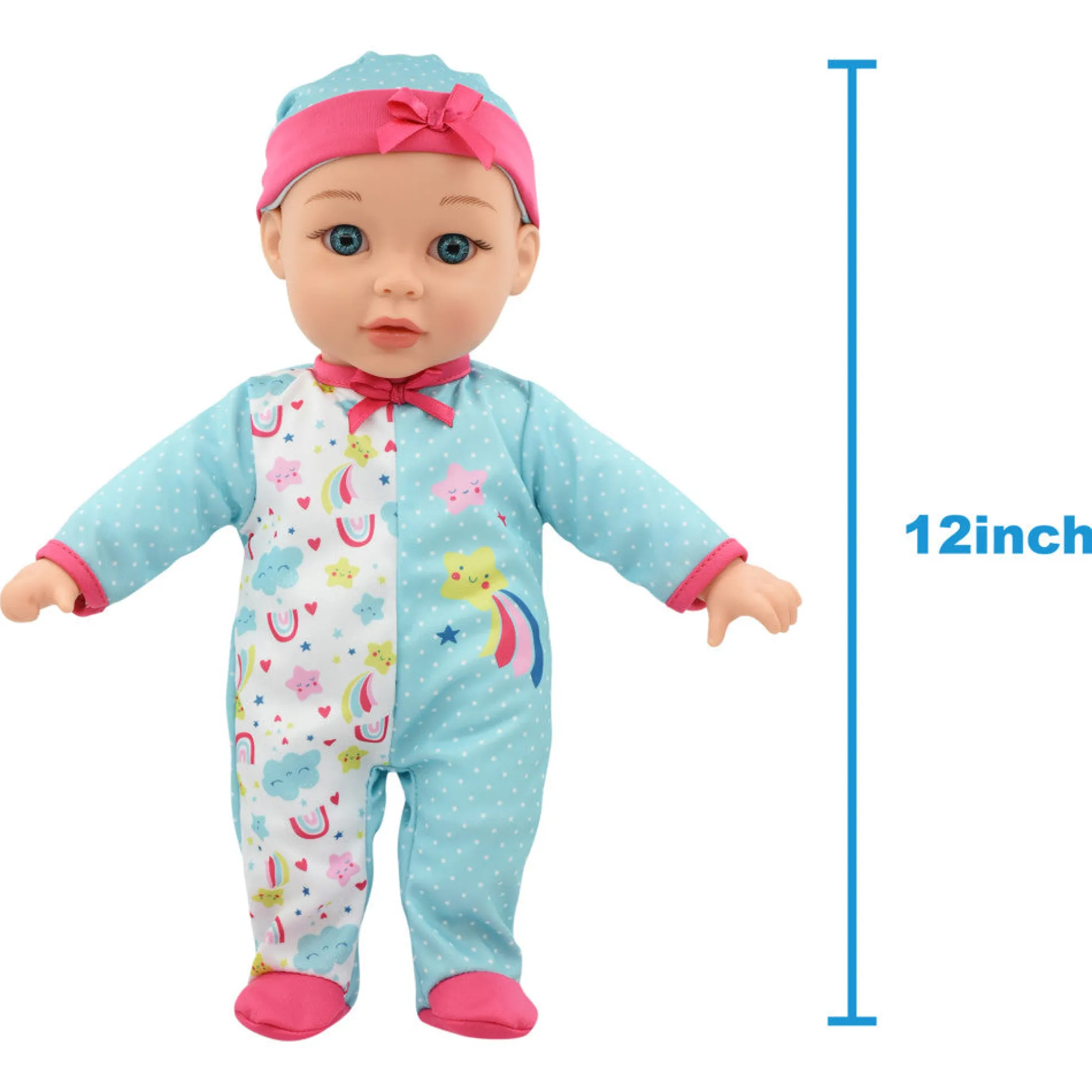 Little Darlings 12-Inch Bassinet Baby Doll Set - Teal, Pink, Stars