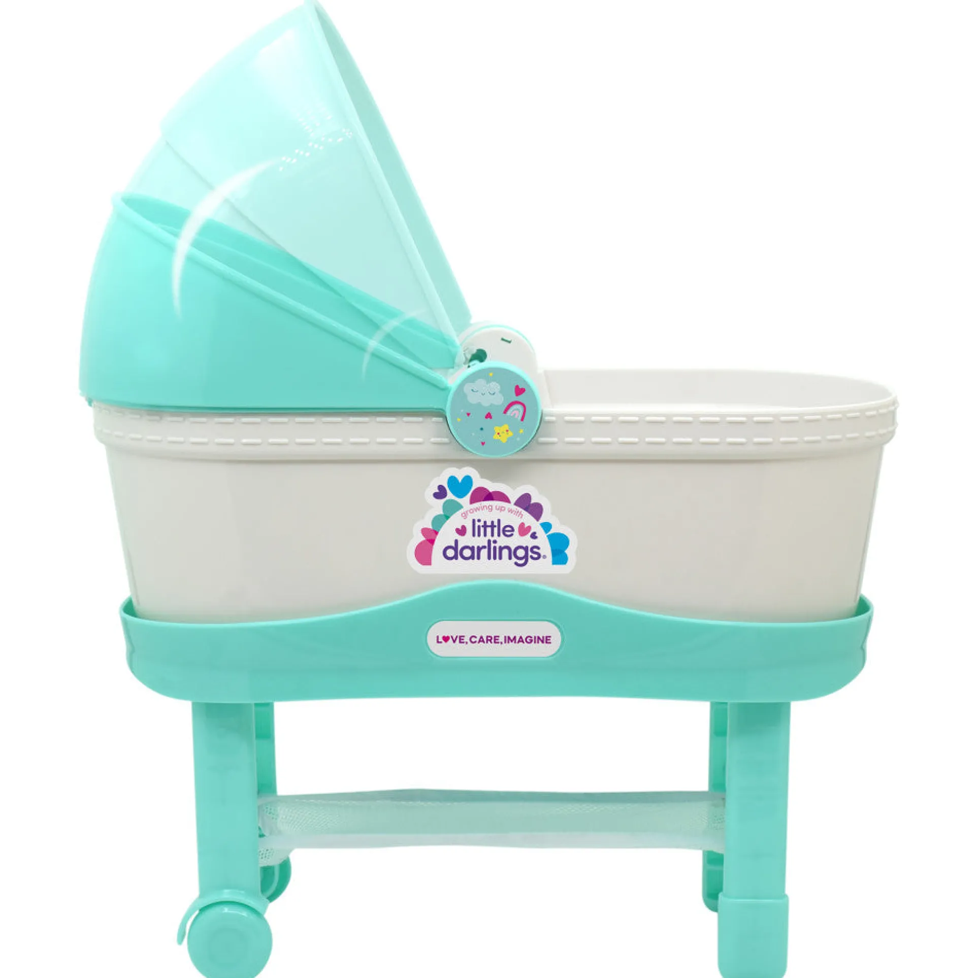 Little Darlings 12-Inch Bassinet Baby Doll Set - Teal, Pink, Stars