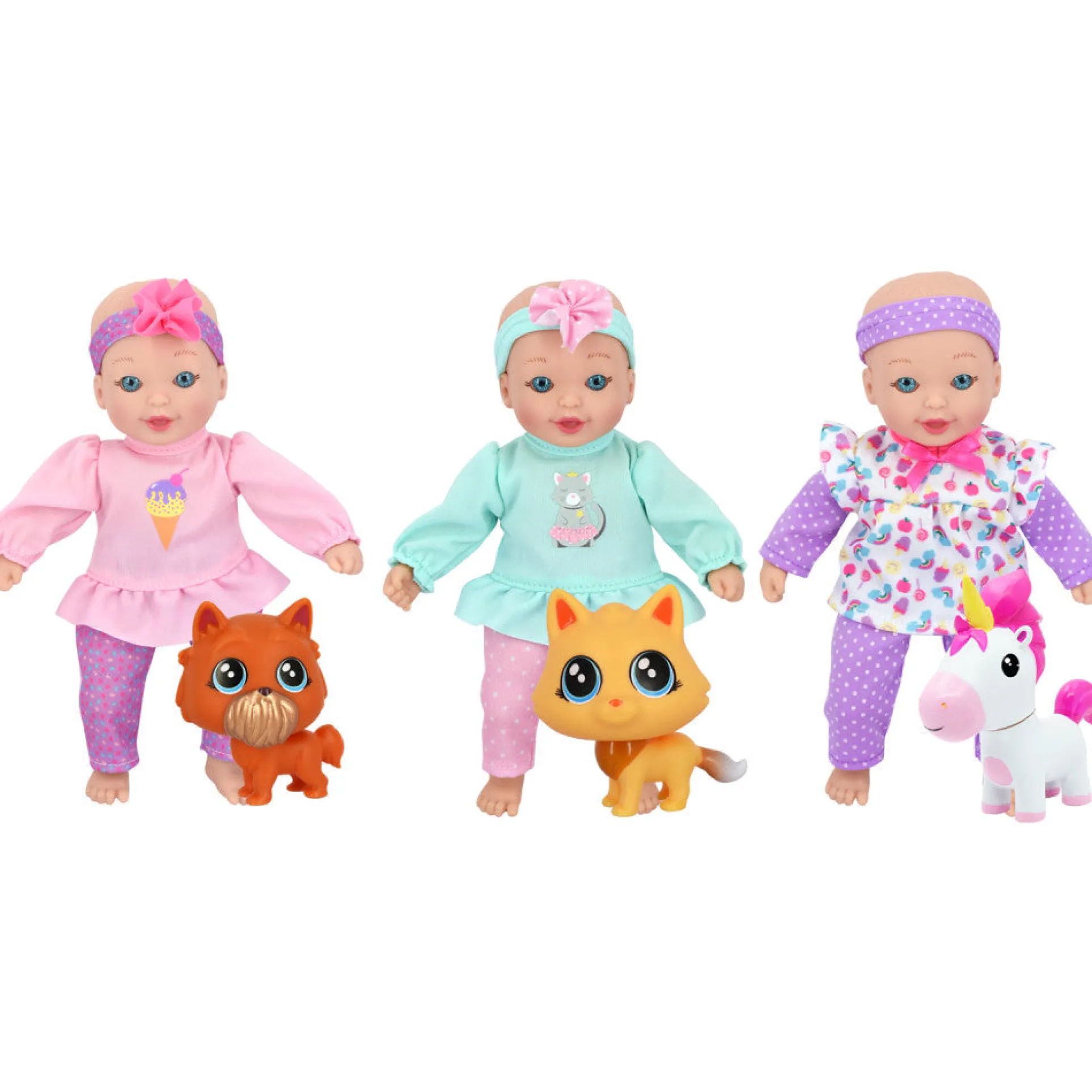 Little Sweeties 8-inch Baby Dolls with Magical Pets Set