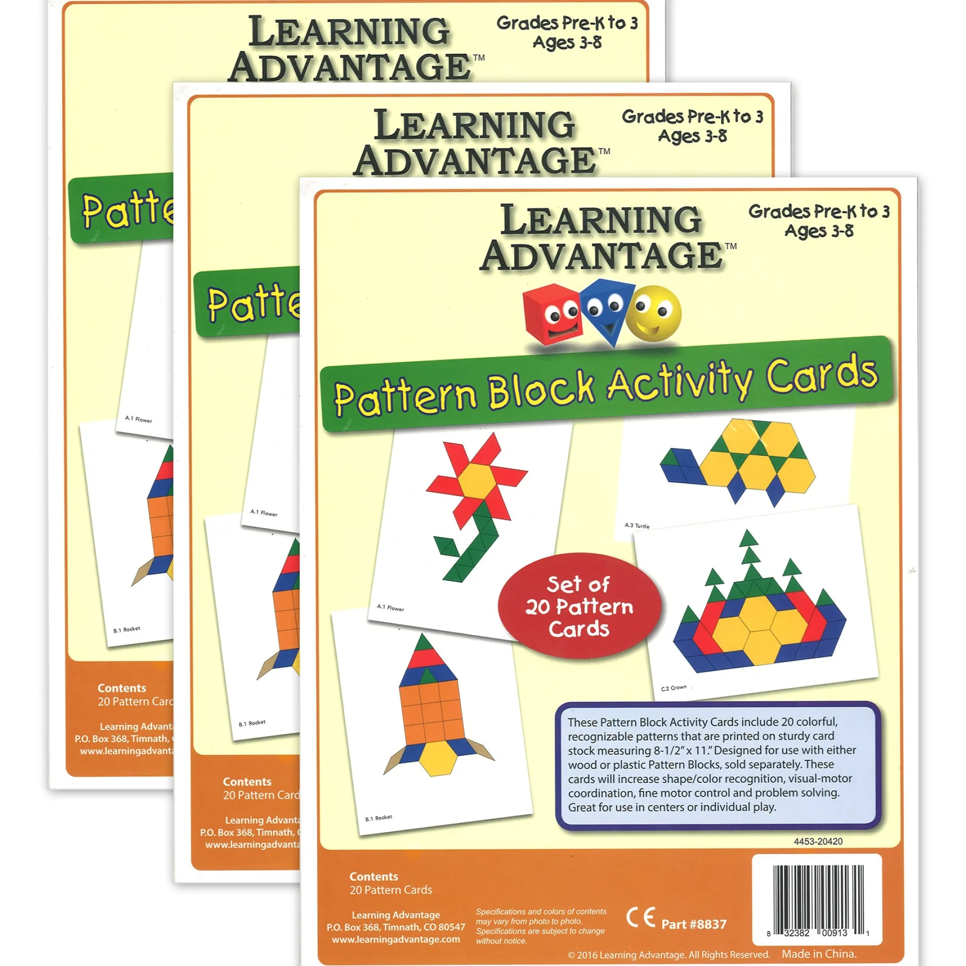 Learning Advantage Fun Geometry Pattern Block Activity Cards - Set of 60