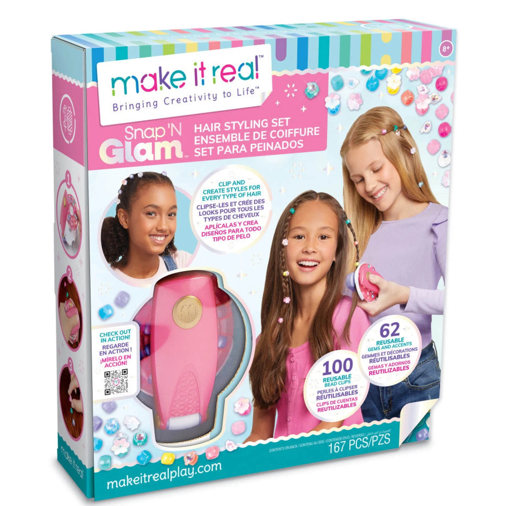 Make It Real Snap N' Glam Ultimate Hair Styling Set for Kids - Creative Bead Clips