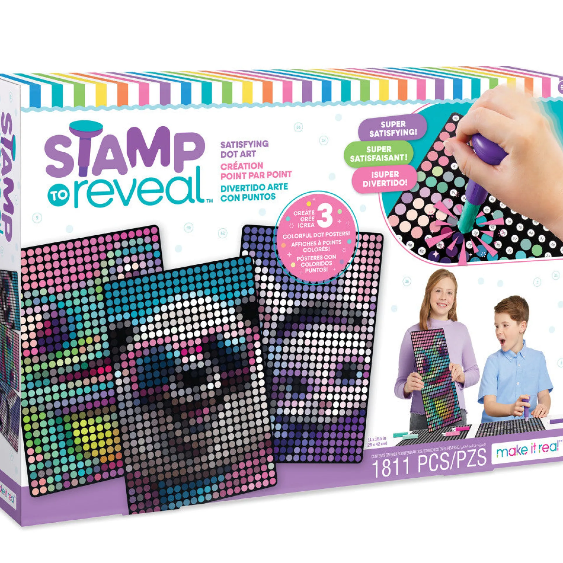 Make It Real Stamp to Reveal Dot Art Kit - DJ Bunny, Frog Princess, Chillin Panda