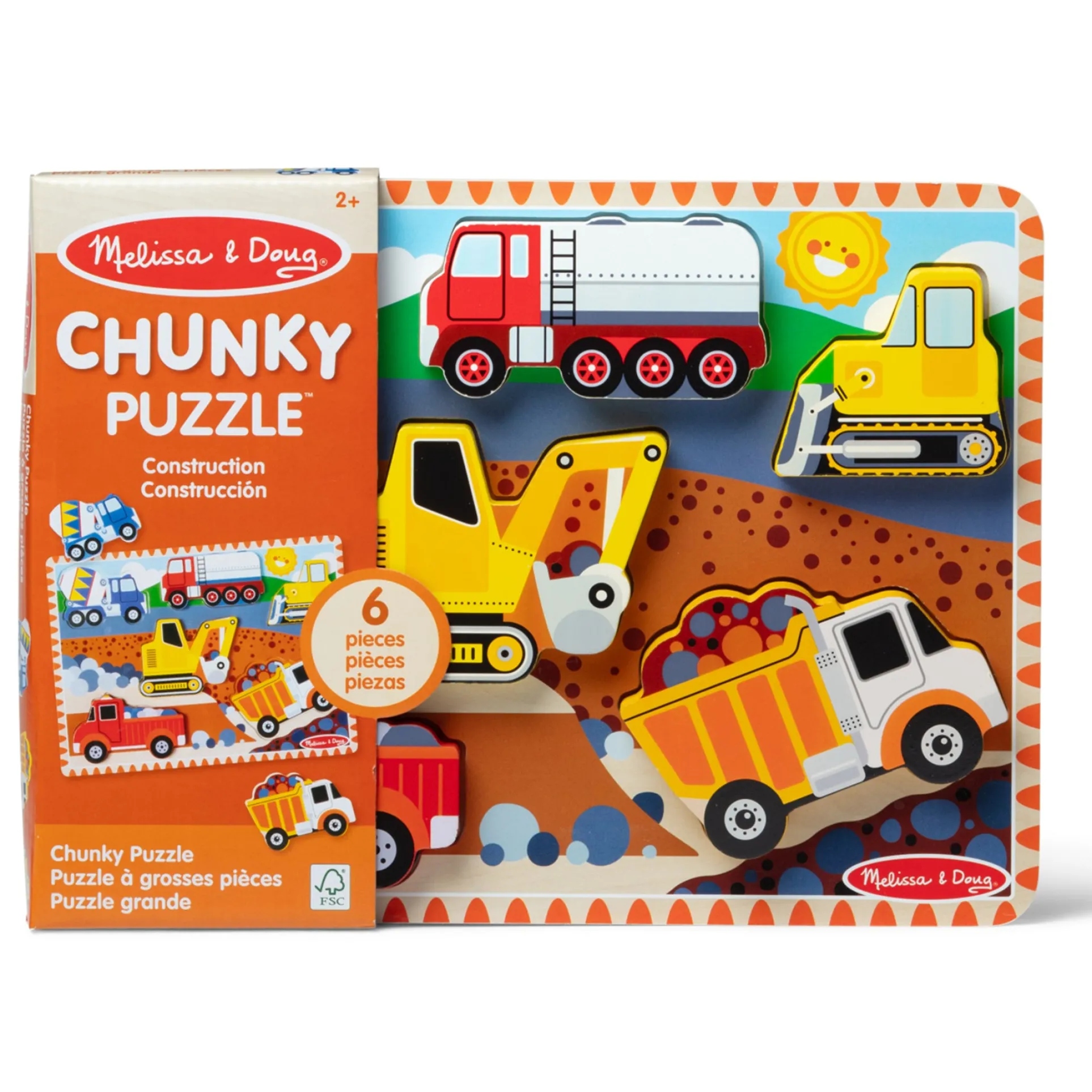 Melissa & Doug Construction Vehicles 6-Piece Wooden Chunky Puzzle