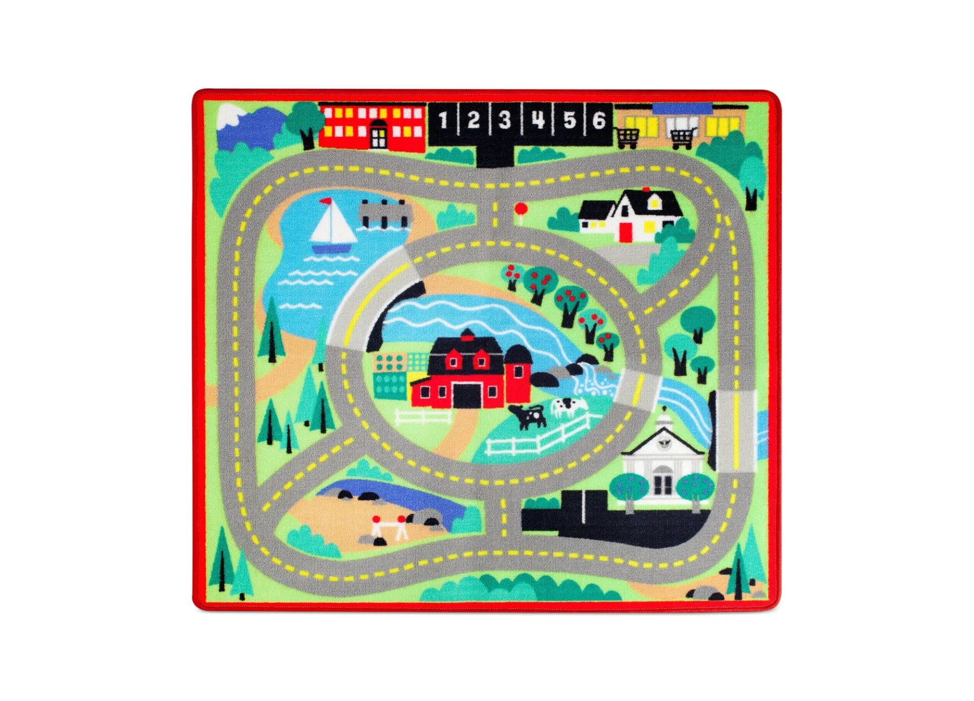 Melissa & Doug Round the Town Road Rug & 4 Wooden Cars Play Set