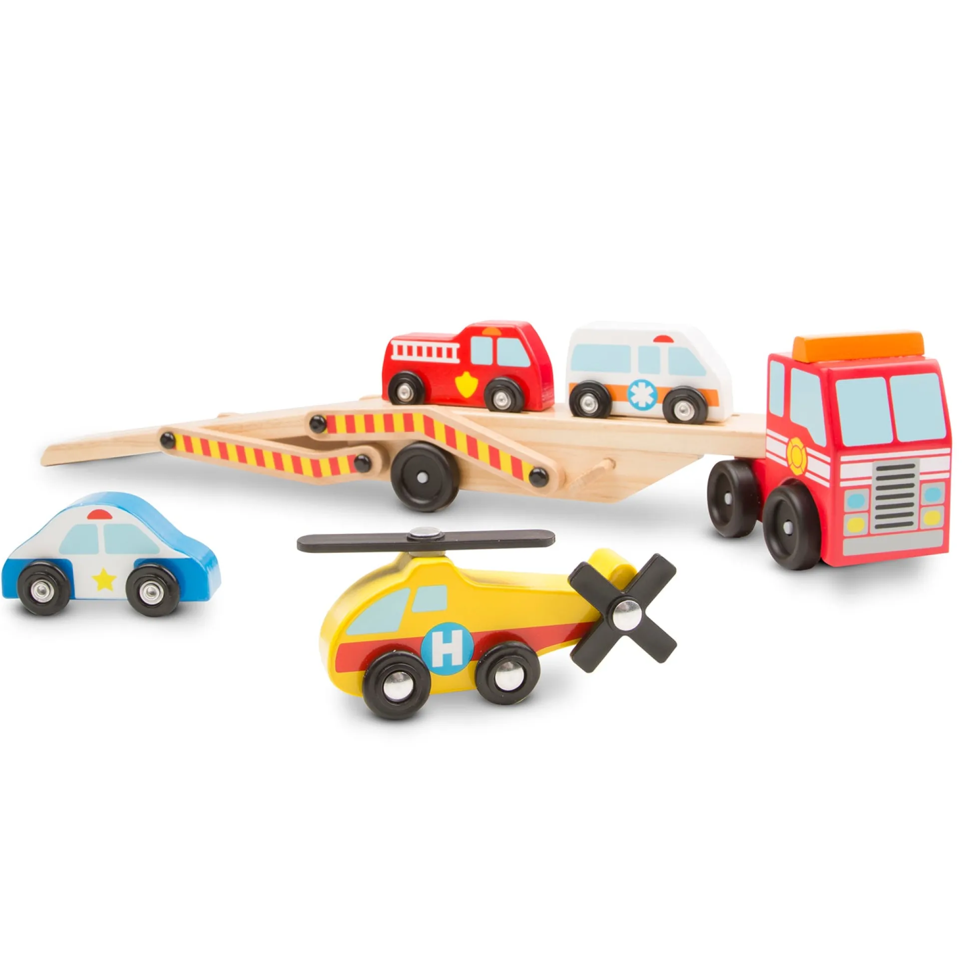 Melissa & Doug Wooden Emergency Vehicle Carrier Set