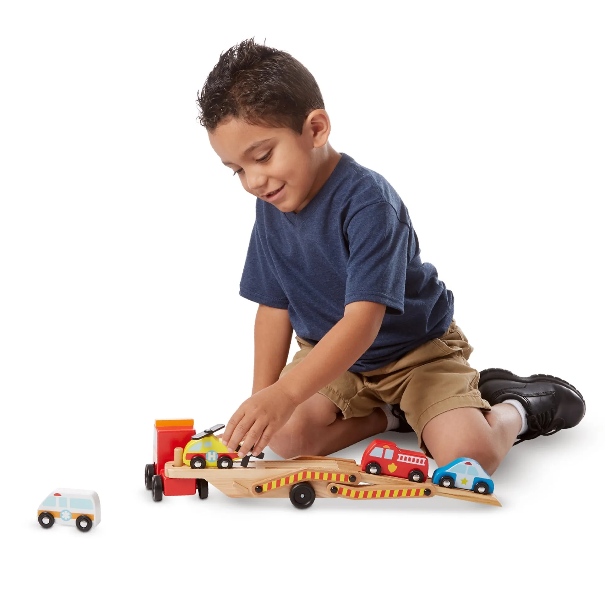 Melissa & Doug Wooden Emergency Vehicle Carrier Set