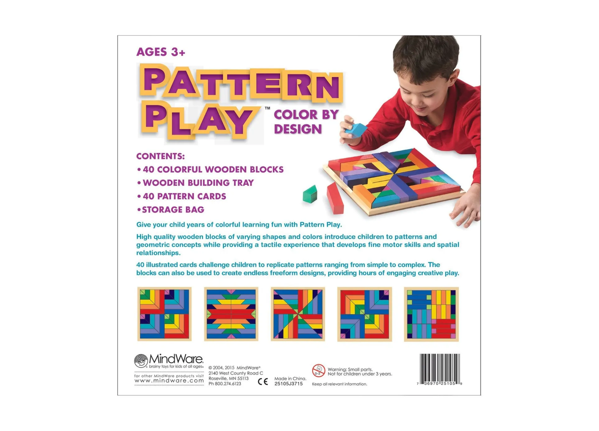 MindWare Pattern Play Colorful Wooden Blocks and Tray Set
