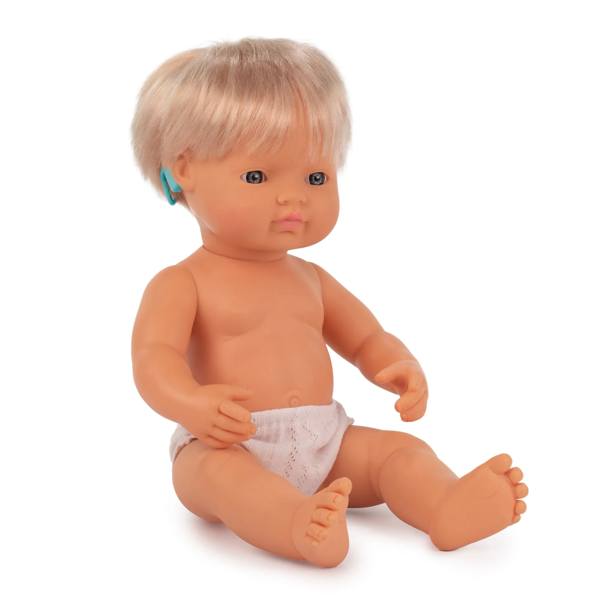 Miniland 15'' Blonde Hair Baby Doll with Hearing Aid - Vanilla Scented
