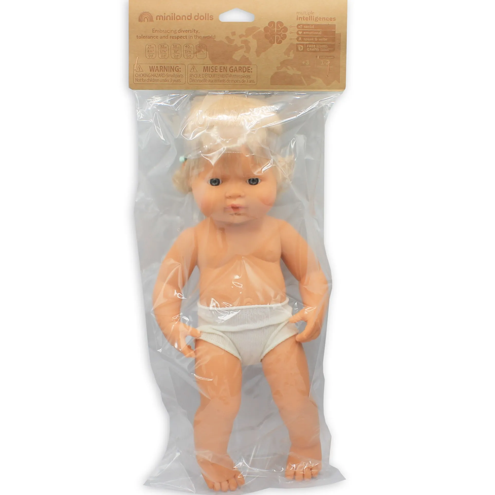Miniland 15'' Blonde Hair Baby Doll with Hearing Aid - Vanilla Scented
