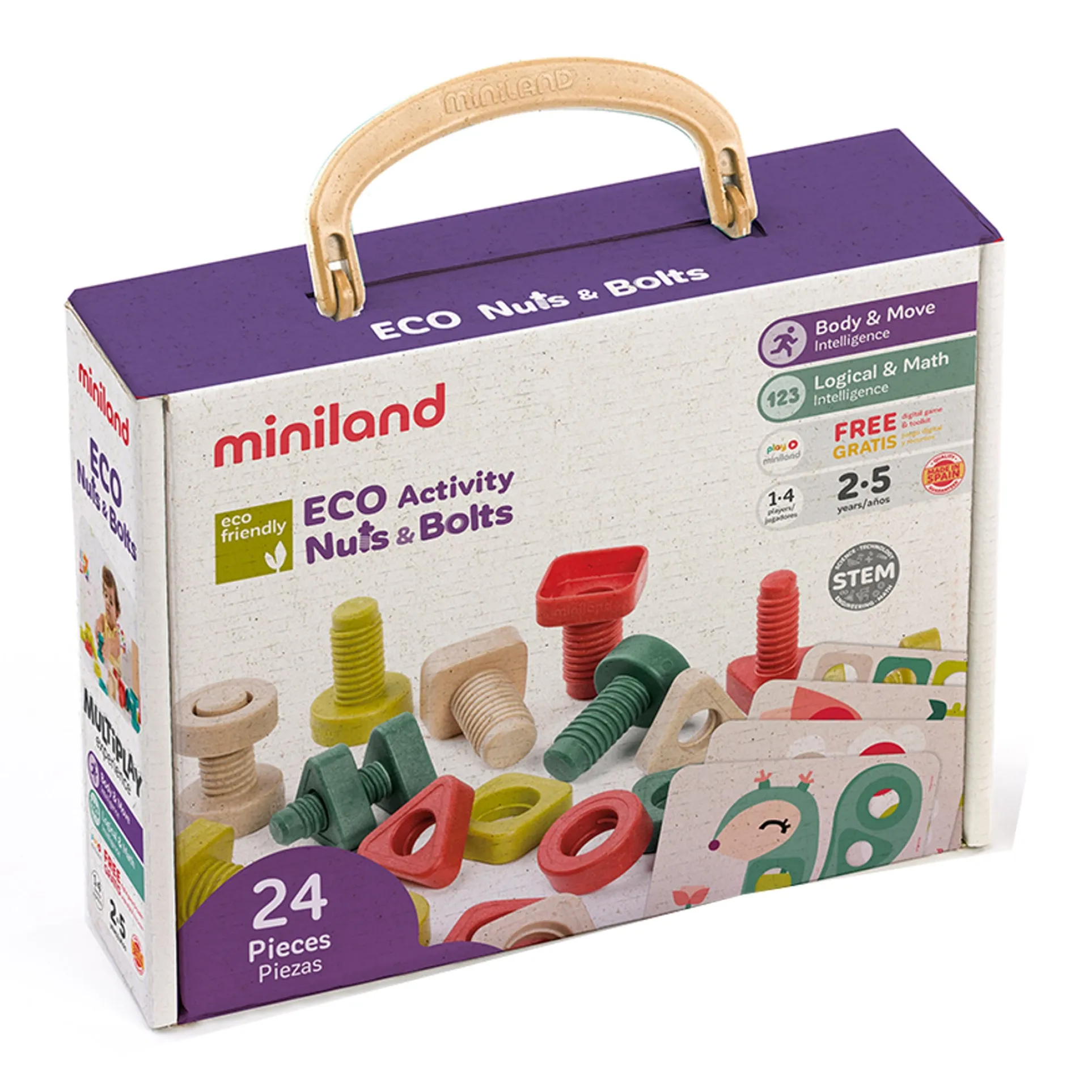 Miniland ECO Nuts & Bolts Set - 28 Pieces - Educational Shape Toys