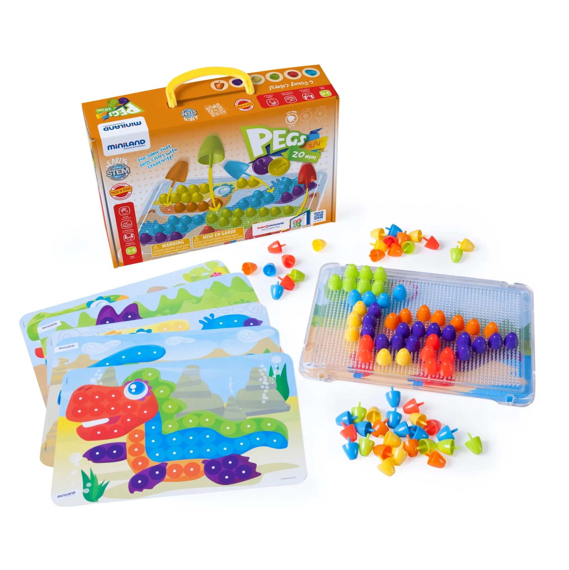 Miniland Educational Pegs & Patterns Set - Bright Colors - 90 Pieces