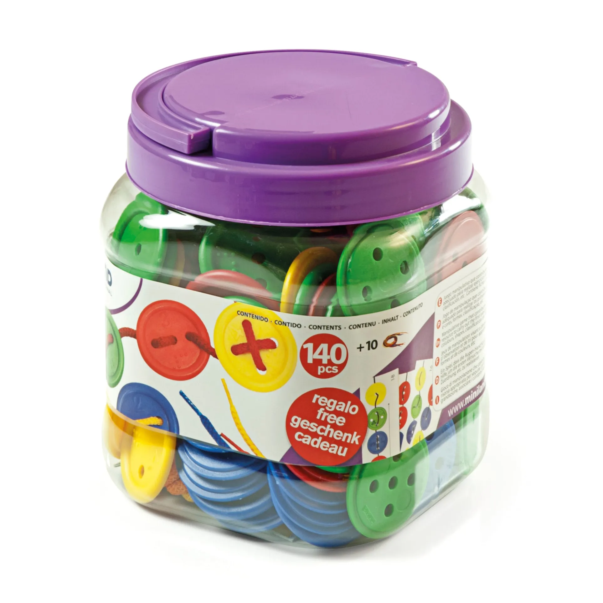Miniland Educational Lacing Buttons - 140 Piece Learning Set