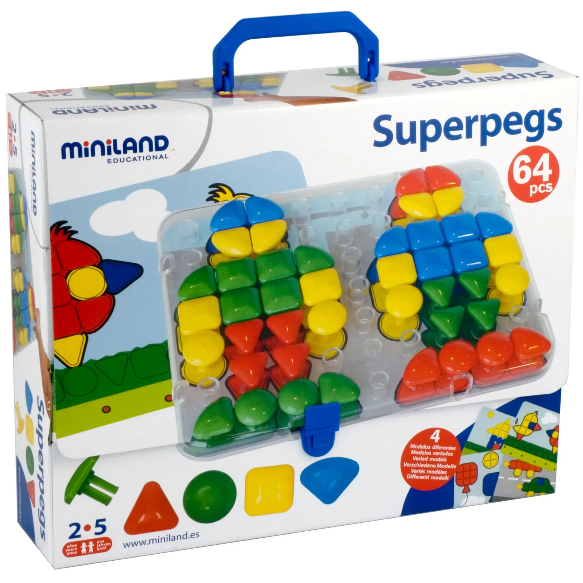 Miniland Educational Super Pegs Set - Large Pegs for Easy Handling - 69 Pieces