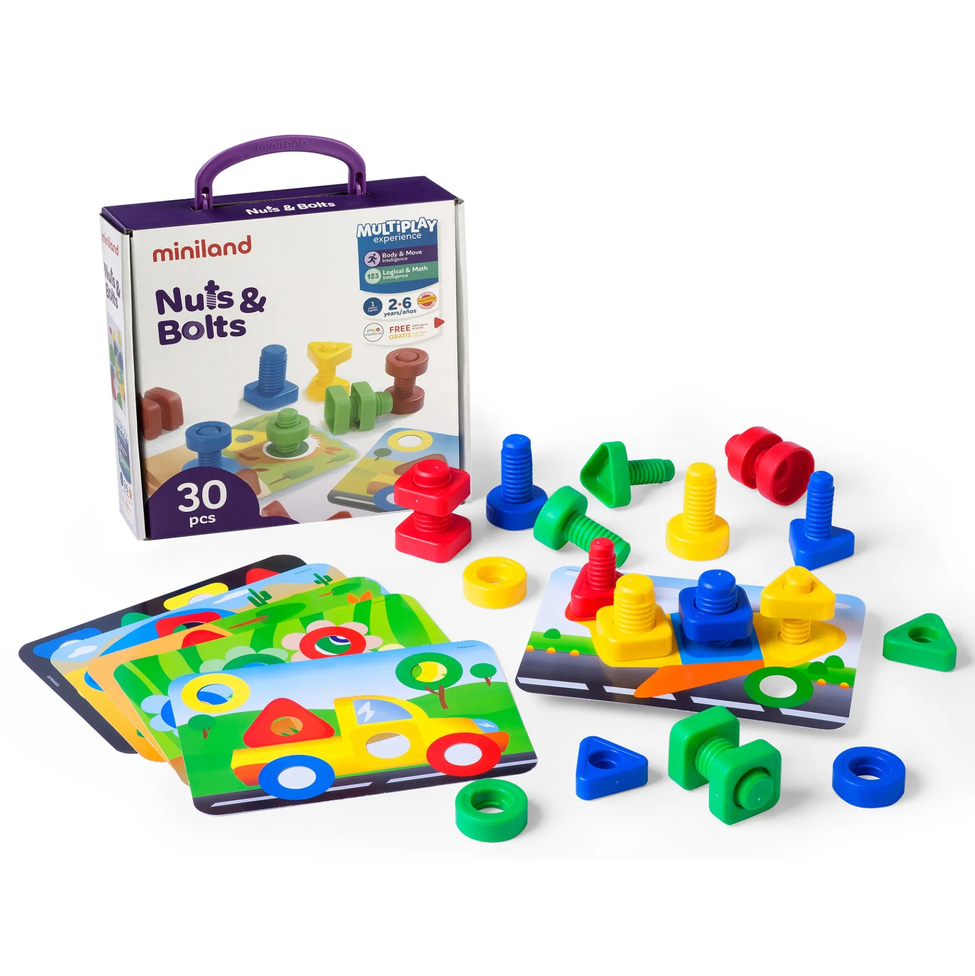 Miniland Educational Nuts & Bolts School Activity Set - 24-Piece Learning Playset
