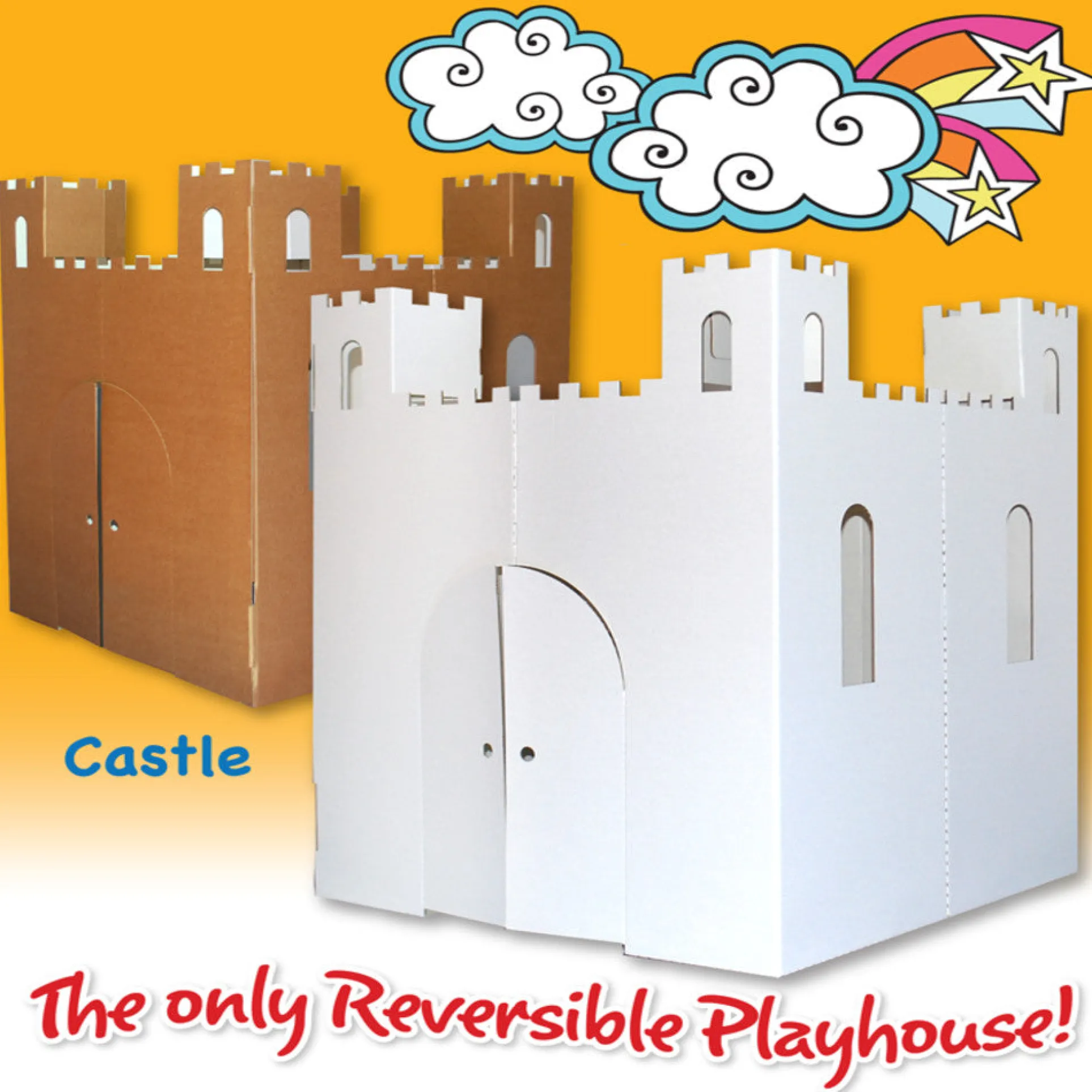 Easy Playhouse Blank Castle - Creative Cardboard Fort for Coloring and Personalization, Indoor & Outdoor Play, Made in USA, Ages 3+