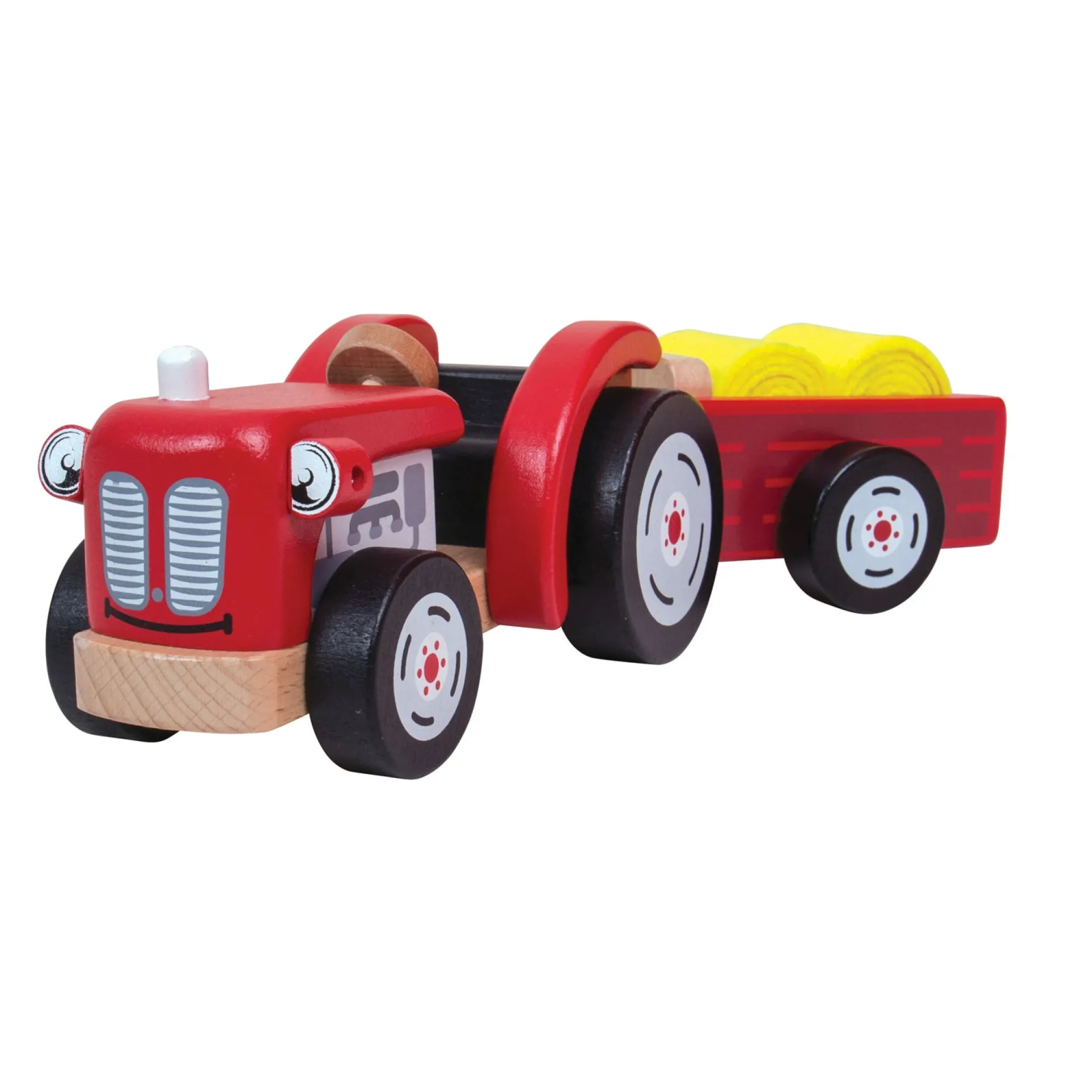 Bigjigs Retro Farm Tractor and Trailer Playset with Hay Bales