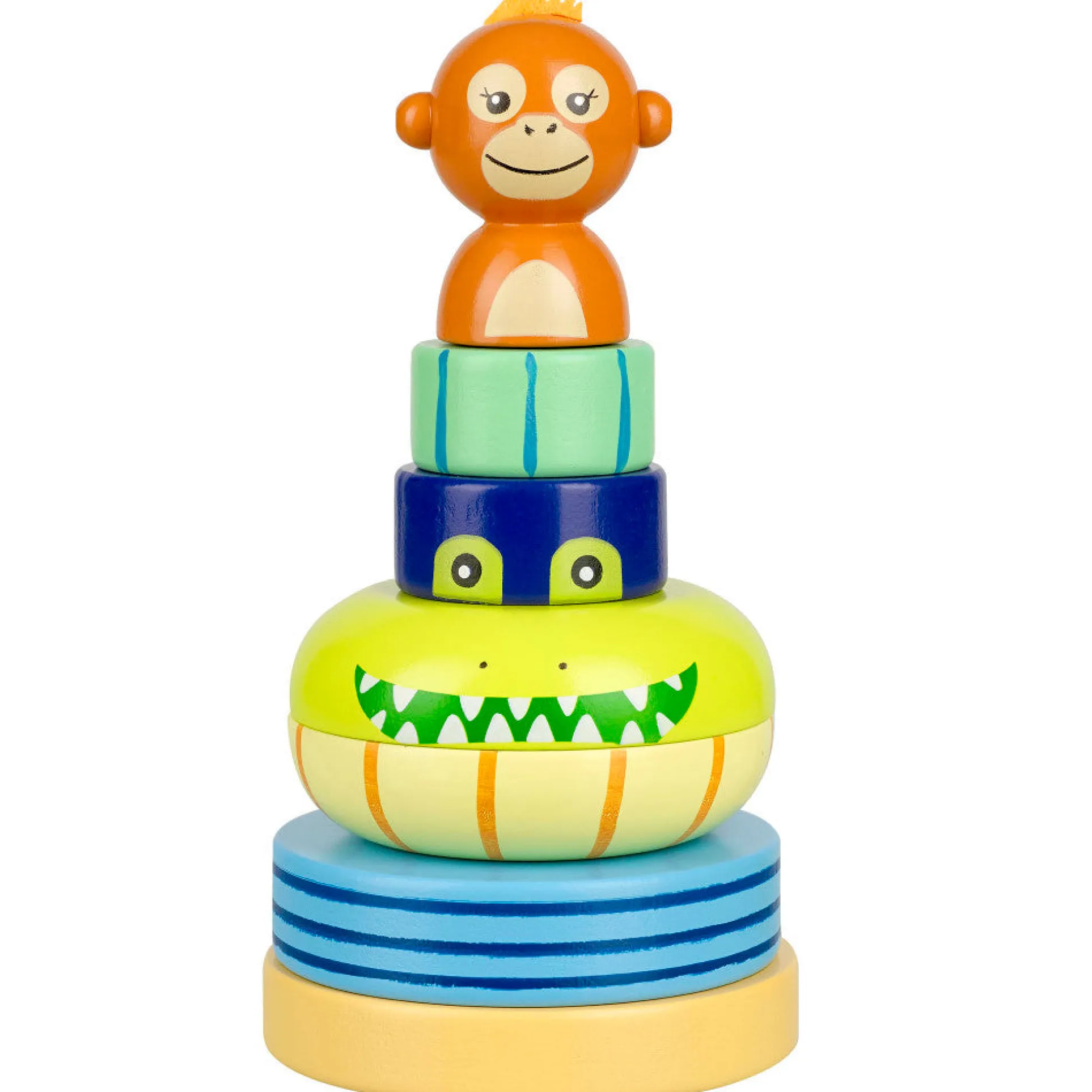 Orange Tree Toys Jungle Animals Stacking Ring - Colorful Wooden Puzzle Toy for Toddlers