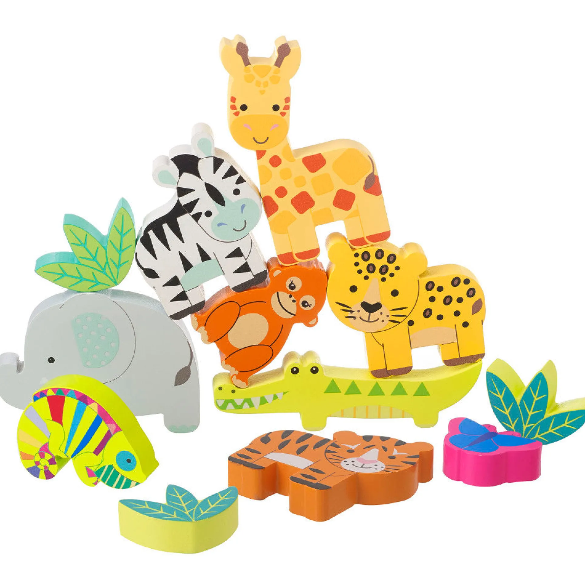 Orange Tree Toys Stacking Jungle Animals Set - Colorful Wooden Toys for Toddlers