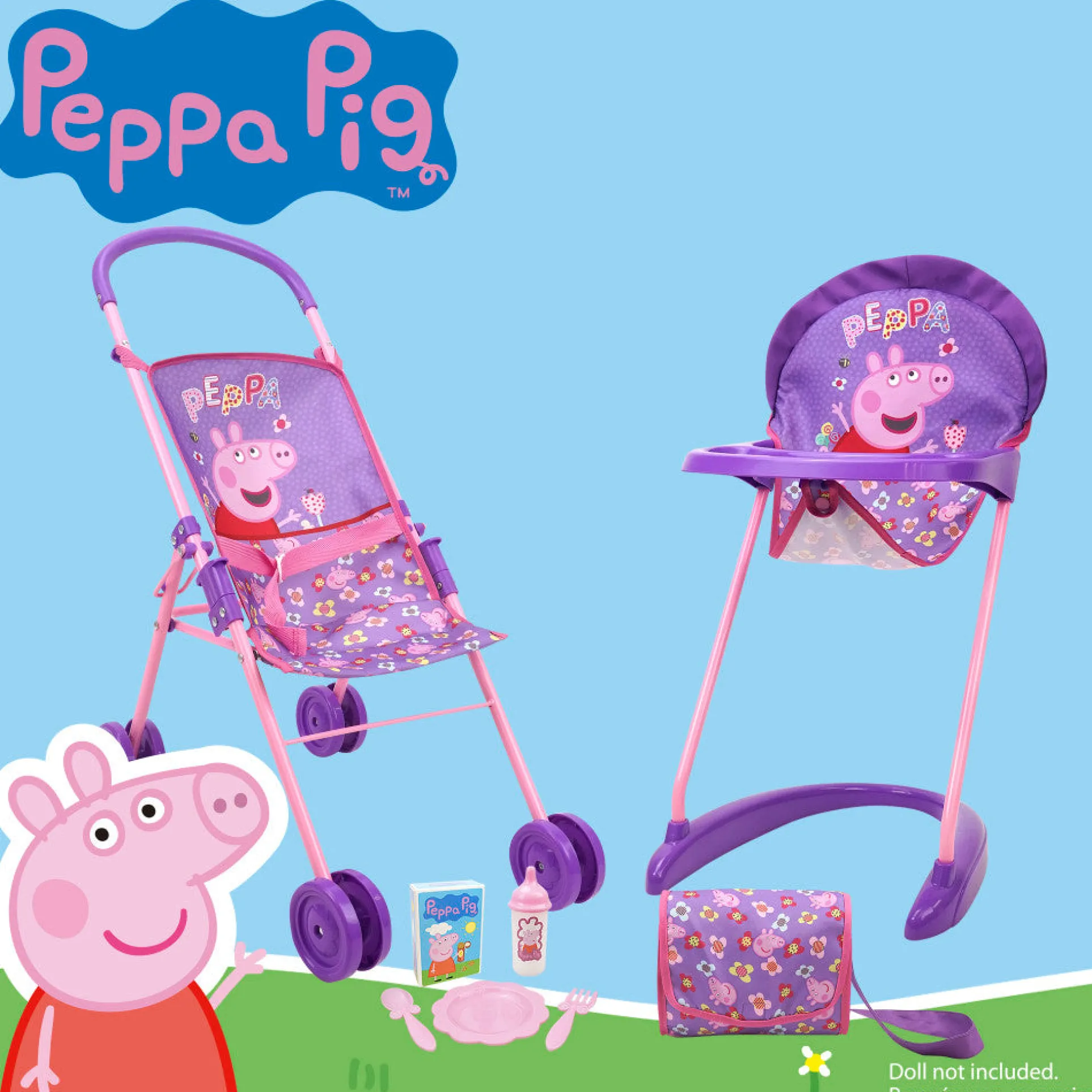 Peppa Pig Stroll N' Feed Playset - Floral Pink & Purple