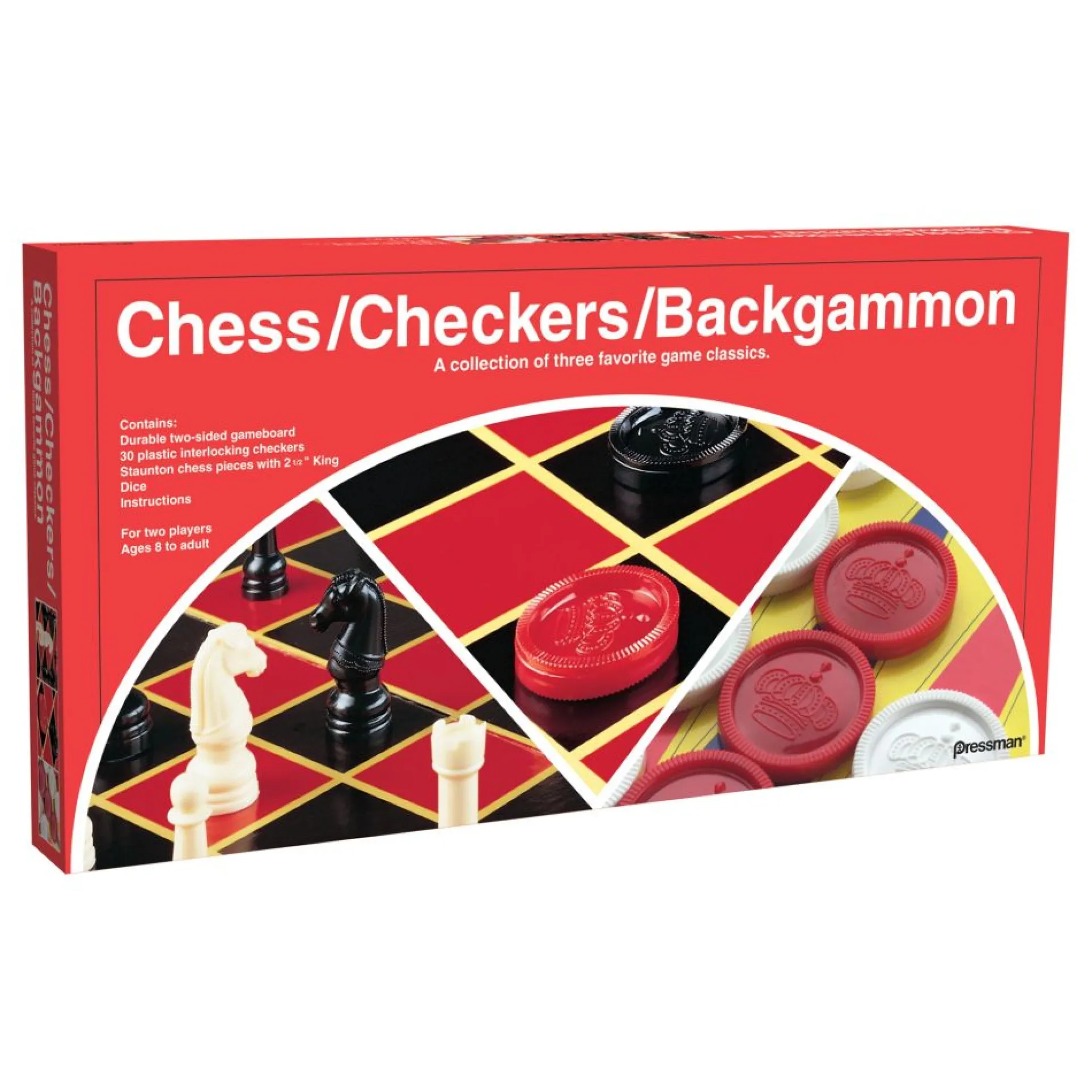 Pressman 3-in-1 Classic Board Game Set with Folding Board